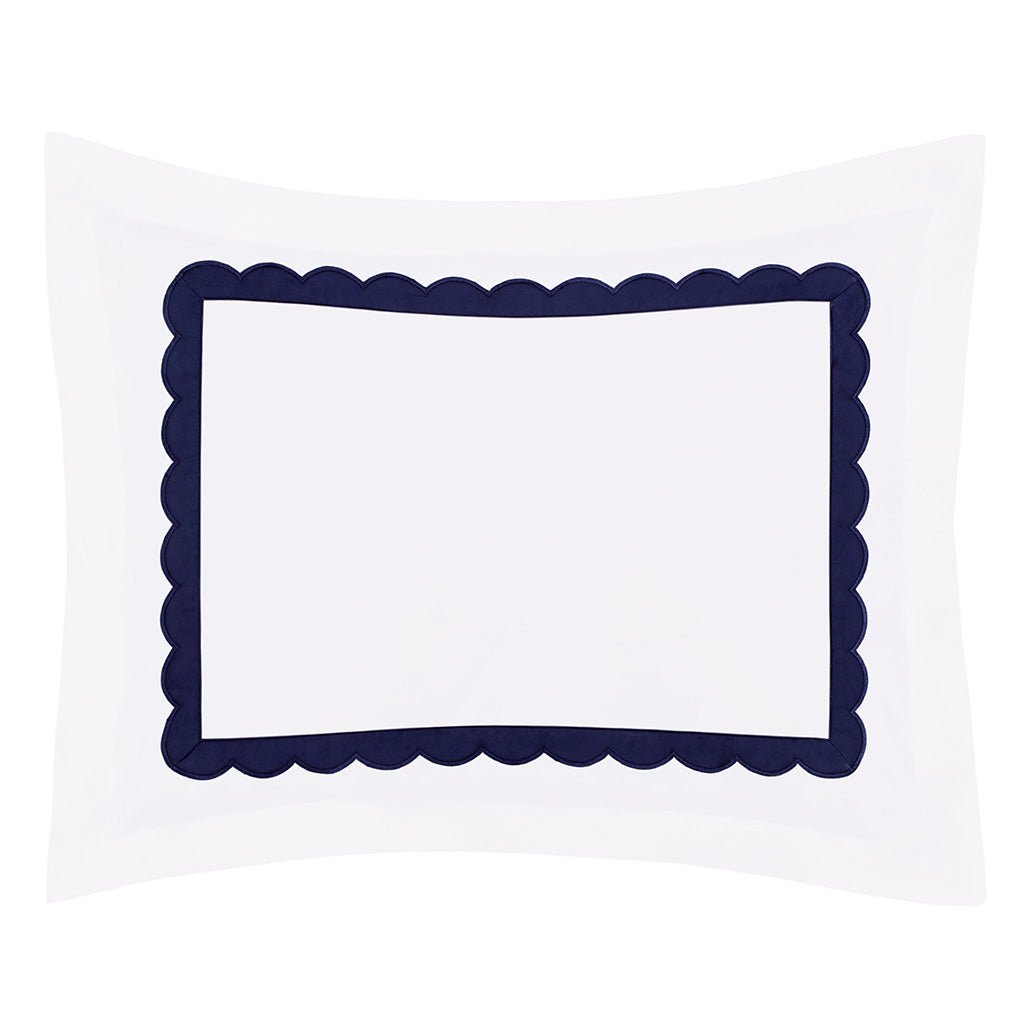Camellia Navy Blue Scalloped Percale Euro Sham Pillowcase - Soft & Breathable Bedding for Luxury Bedroom Decor