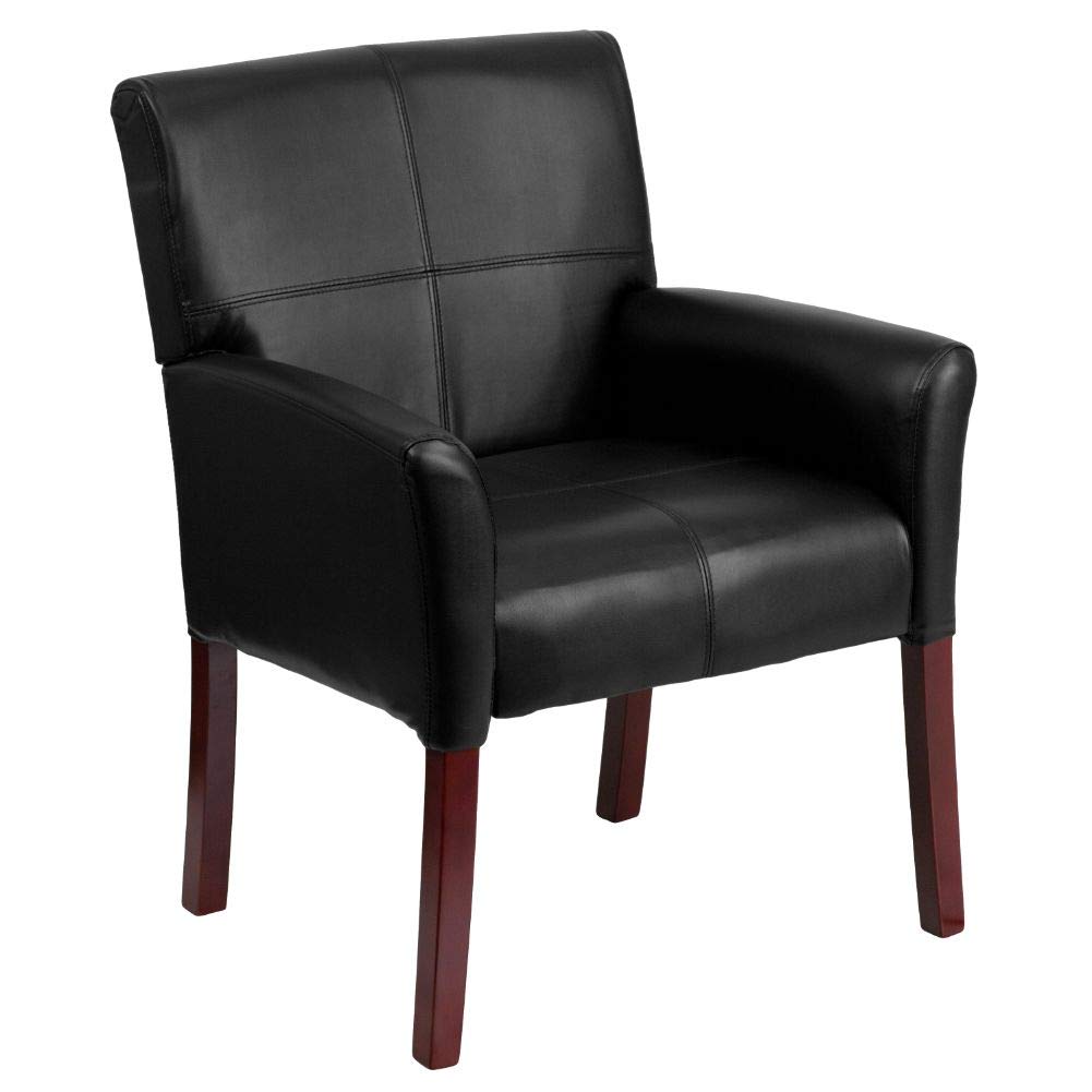 Flash Furniture Taylor LeatherSoft Upholstered Executive Office Chair - Black Reception Lobby Chair with Cushioned Seat & Padded Arms - Perfect for Waiting Areas, Conference Rooms & Home Offices