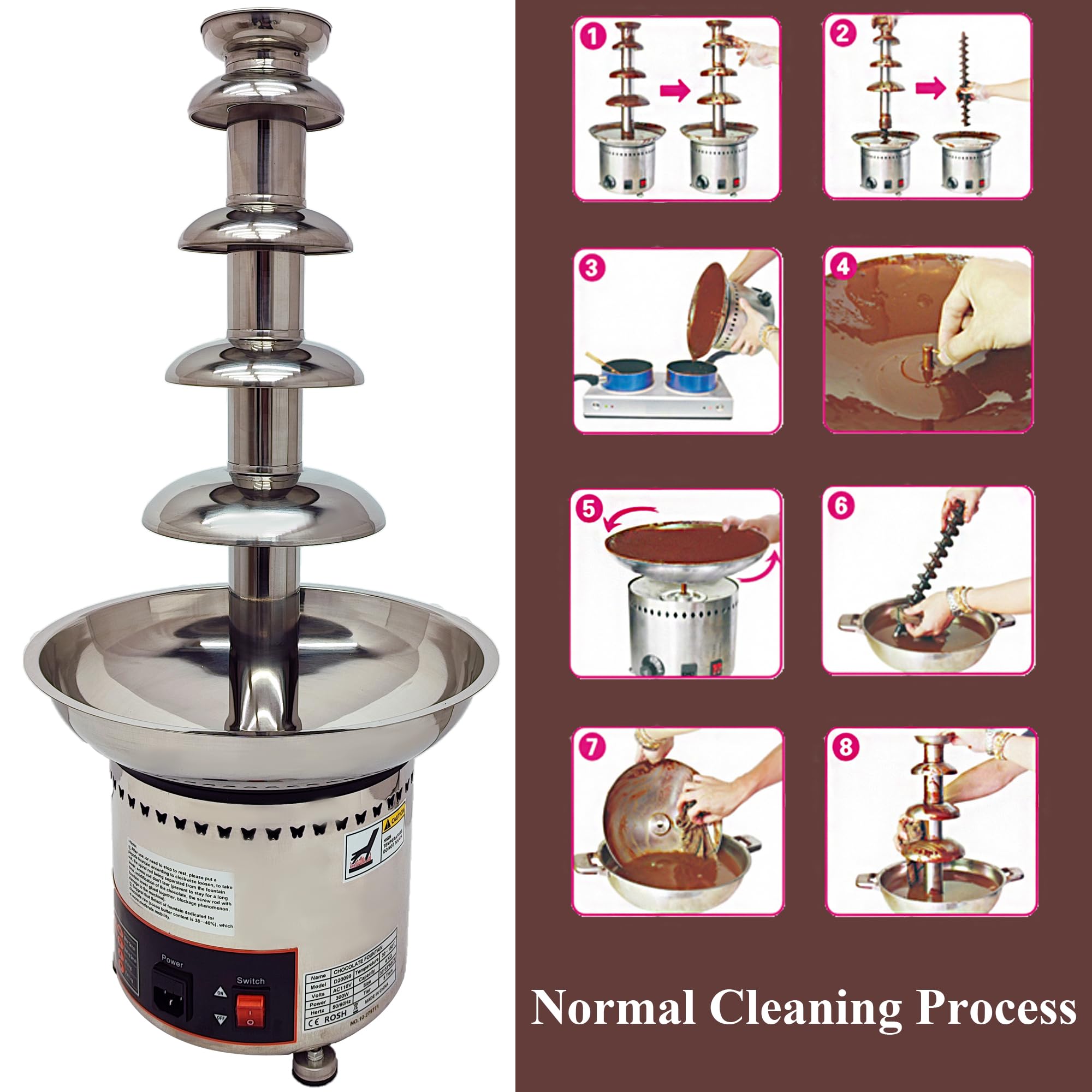 5-Tier Stainless Steel Chocolate Fountain Machine - 110V Hot Chocolate Melting Fondue Fountain for Weddings, Parties, Birthdays | Perfect for Dessert Buffets, Catering Events & Holiday Gatherings