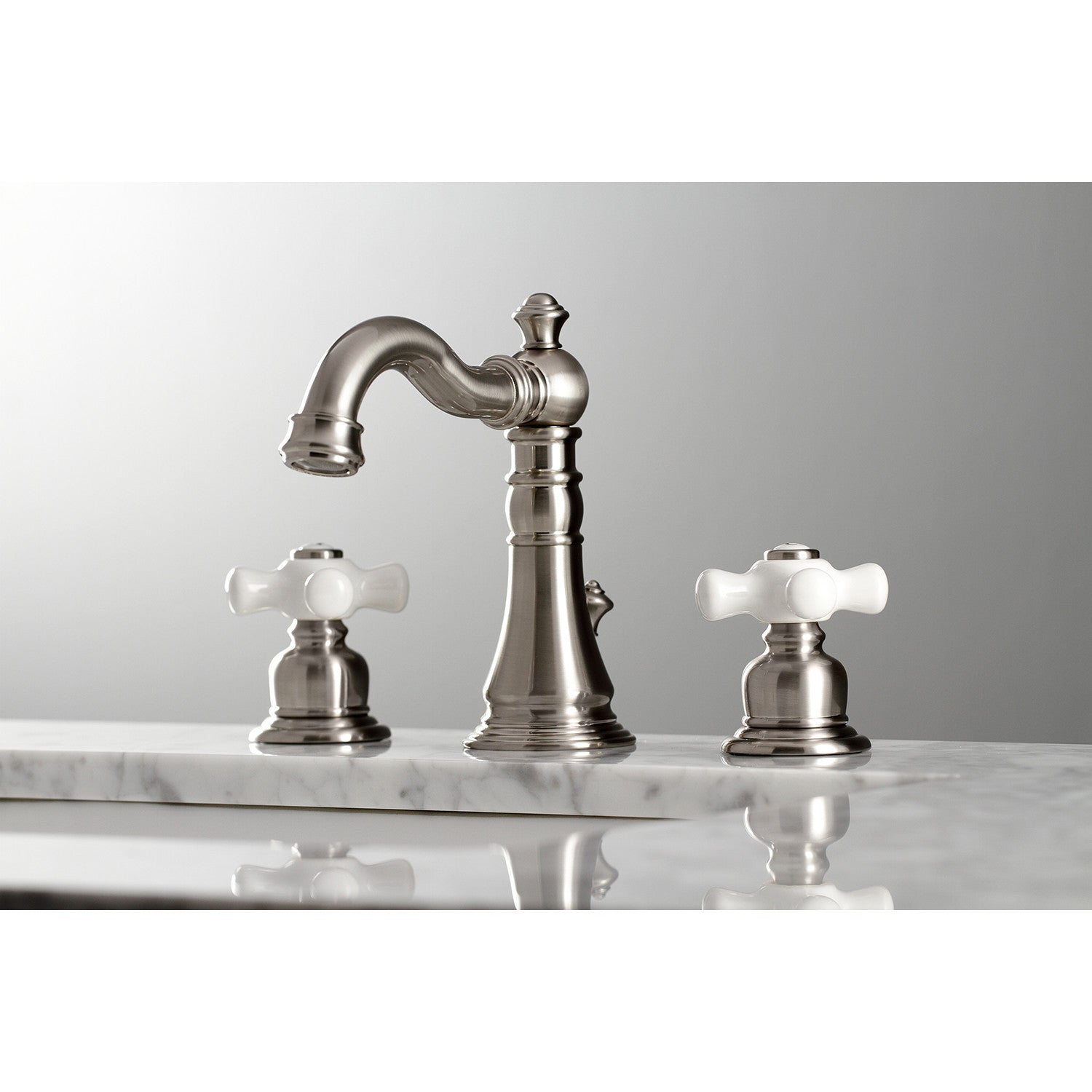 American Classic FSC1978PX Brushed Nickel Widespread Bathroom Faucet - 3 Hole Deck Mount with Pop Up Drain - Perfect for Modern Bathroom Renovations & Home Upgrades