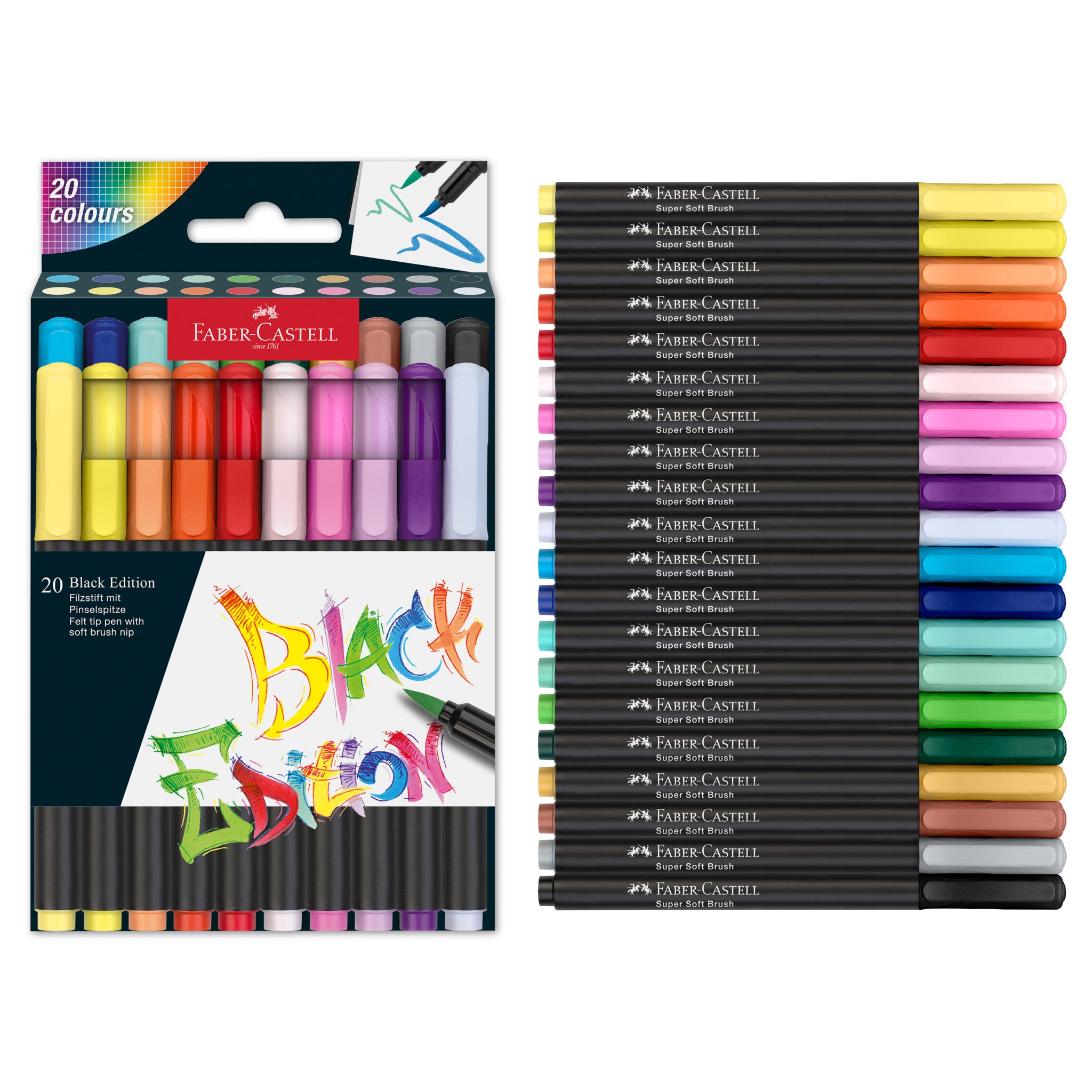 Premium Black Edition Super Soft Brush Pens - Set of 20 Vibrant Colors for Calligraphy, Hand Lettering & Art Projects - Ideal for Artists, Students & Crafters #116452