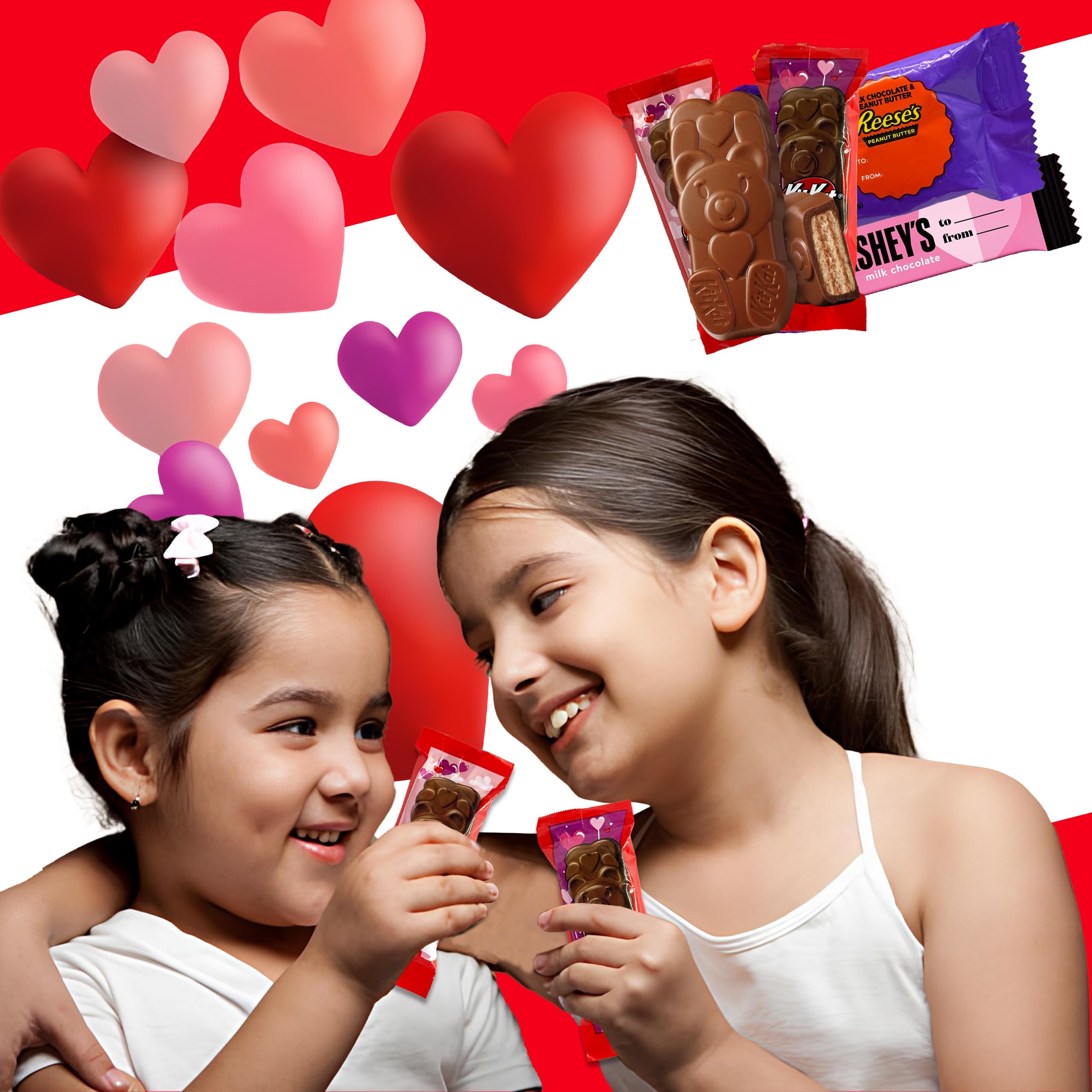 Valentine's Day Candy Assortment - 50 Pc HERSHEY's Snack Size Mix with Milk Chocolate Bars, REESE's Peanut Butter Cups, Bear Shaped Wafers & Twizzlers - Perfect for Classroom Exchanges, Party Favors & Gift Bags