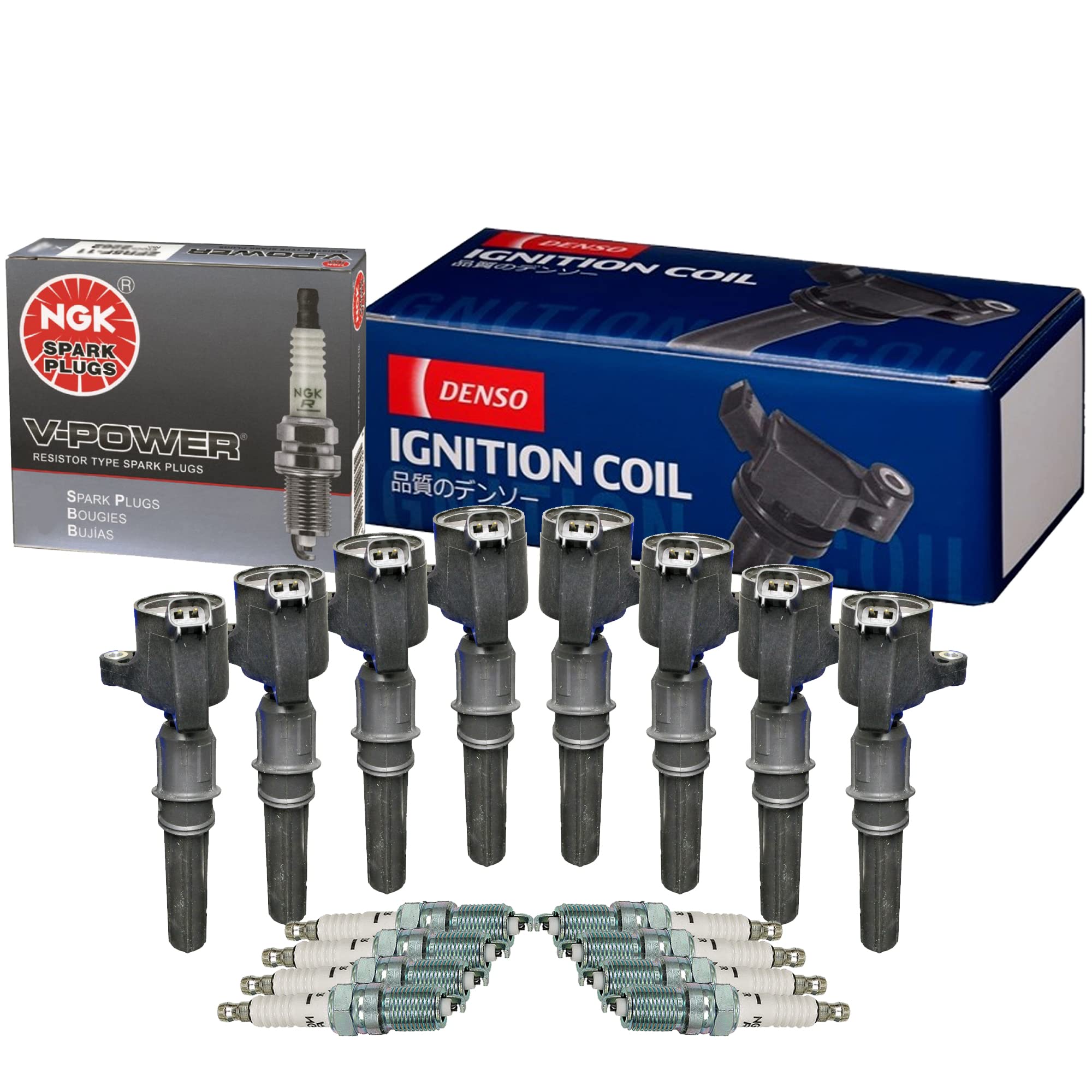 Denso 8 COP Direct Ignition Coils & NGK 8 V-Power Spark Plugs 0.044