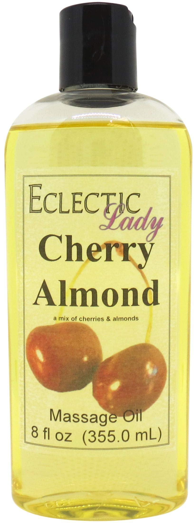 Organic Cherry Almond Massage Oil - 8oz Natural Blend with Sweet Almond & Jojoba Oil | Preservative-Free, Vegan | Perfect for Couples Massage, Aromatherapy & Relaxation at Home Spa or Romantic Nights