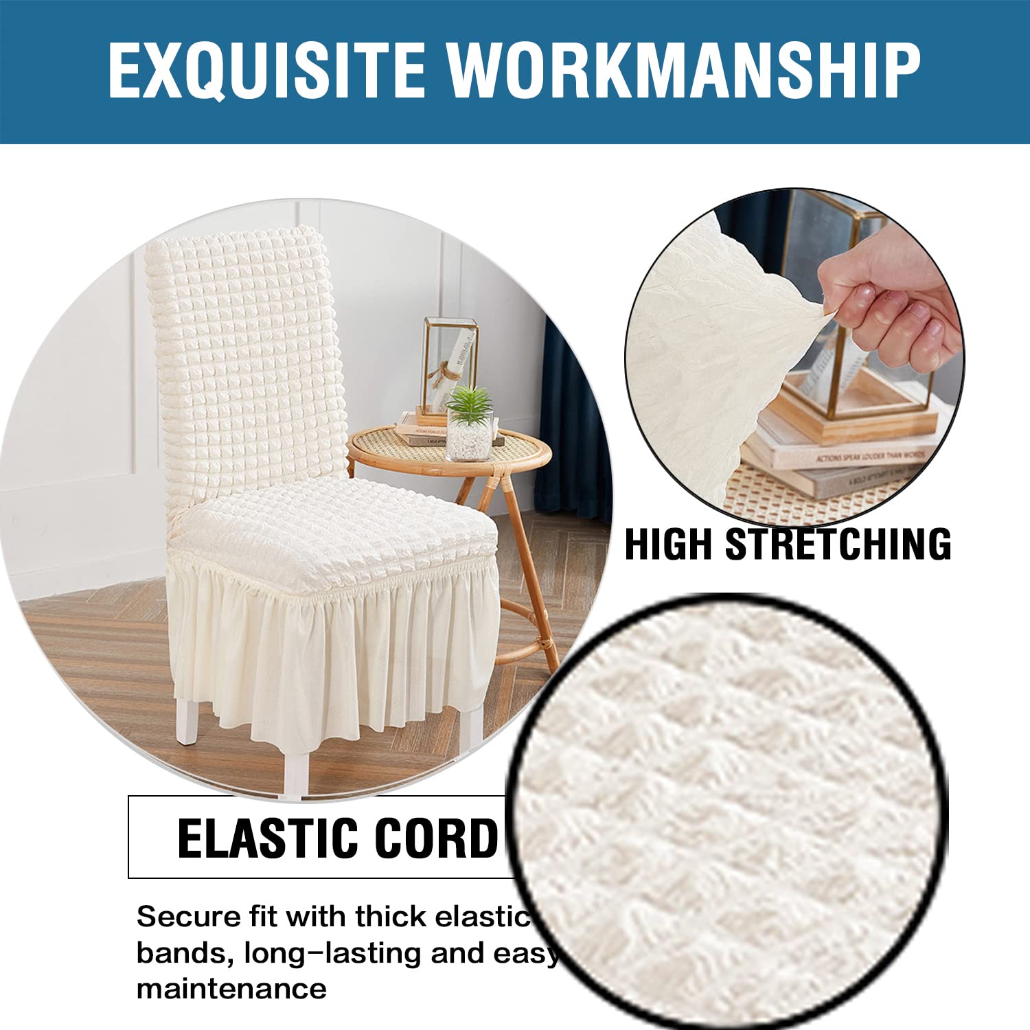 2-Pack Stretch Parsons Chair Slipcovers with Skirt - Washable Removable Dining Chair Covers for Kitchen, Restaurant & Party Decor - Beige Seat Protectors for Home, Hotel & Wedding Ceremonies