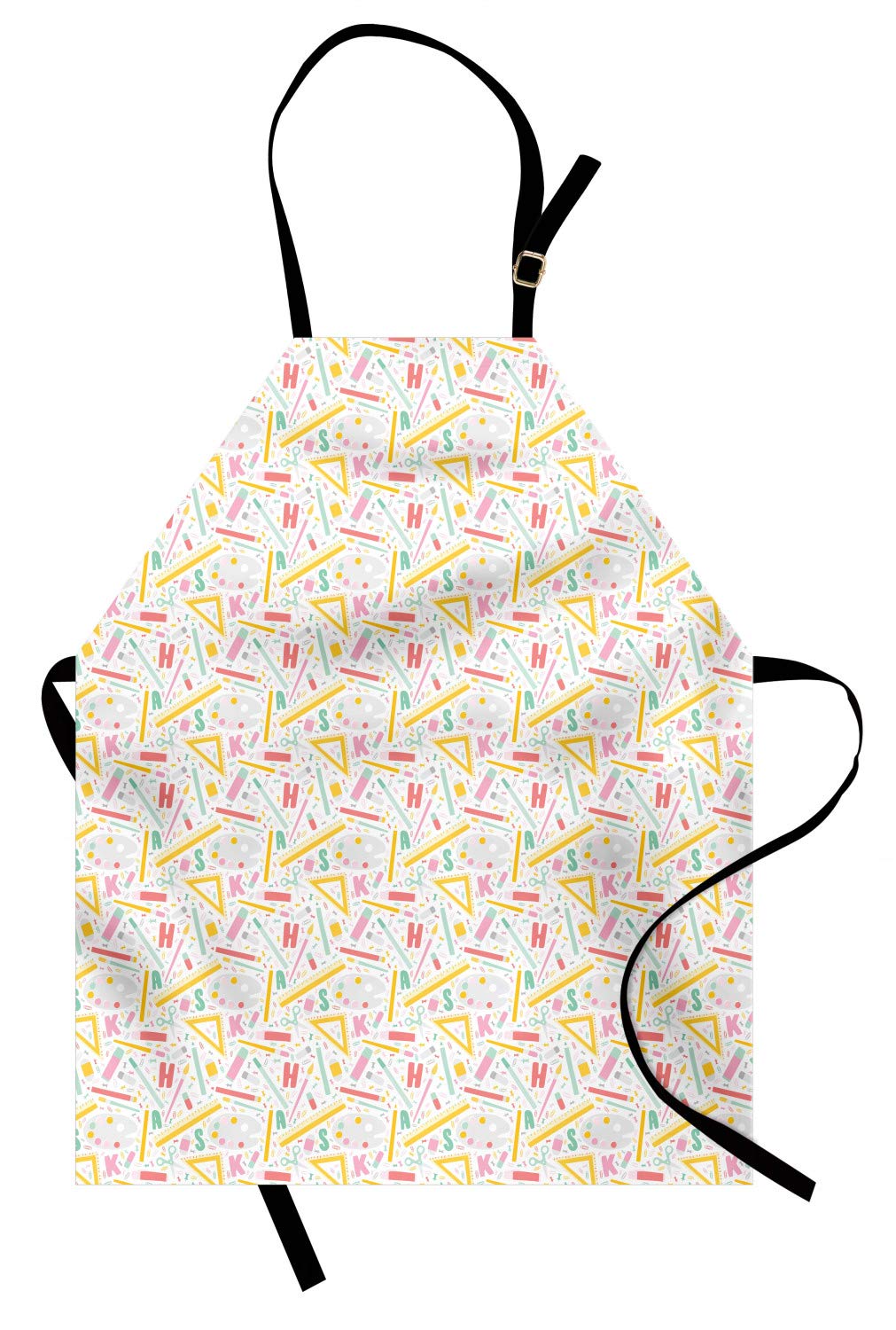 Ambesonne Science Apron for Cooking & Gardening - Unisex Adult Kitchen Bib with Adjustable Neck & Latin Alphabet Print - Multicolor Design for Labs, Baking & DIY Projects
