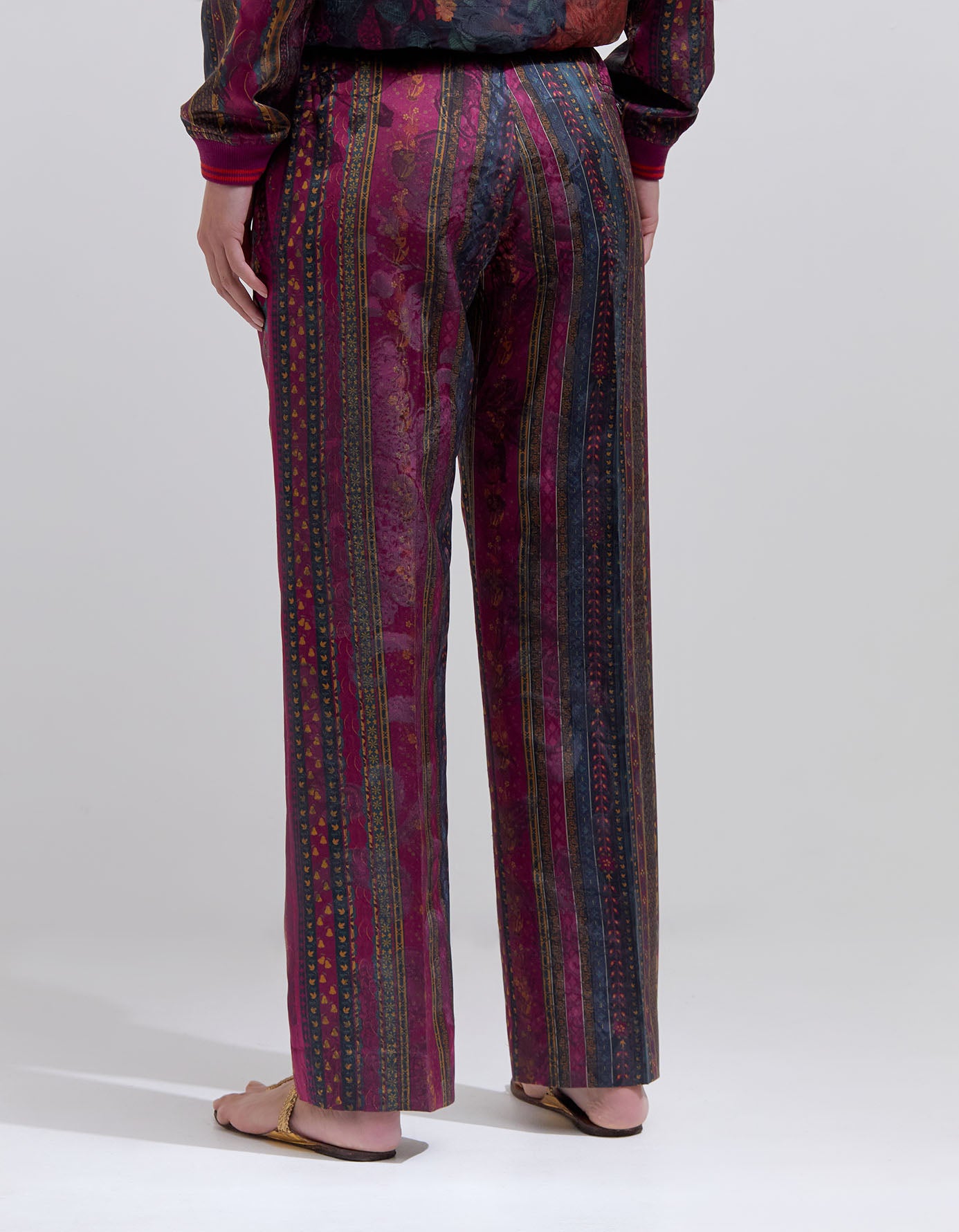 Luxury Azaad Silk Damask Trousers for Women - Elegant Purple Palazzo Pants - Perfect for Evening Parties, Weddings & Special Occasions