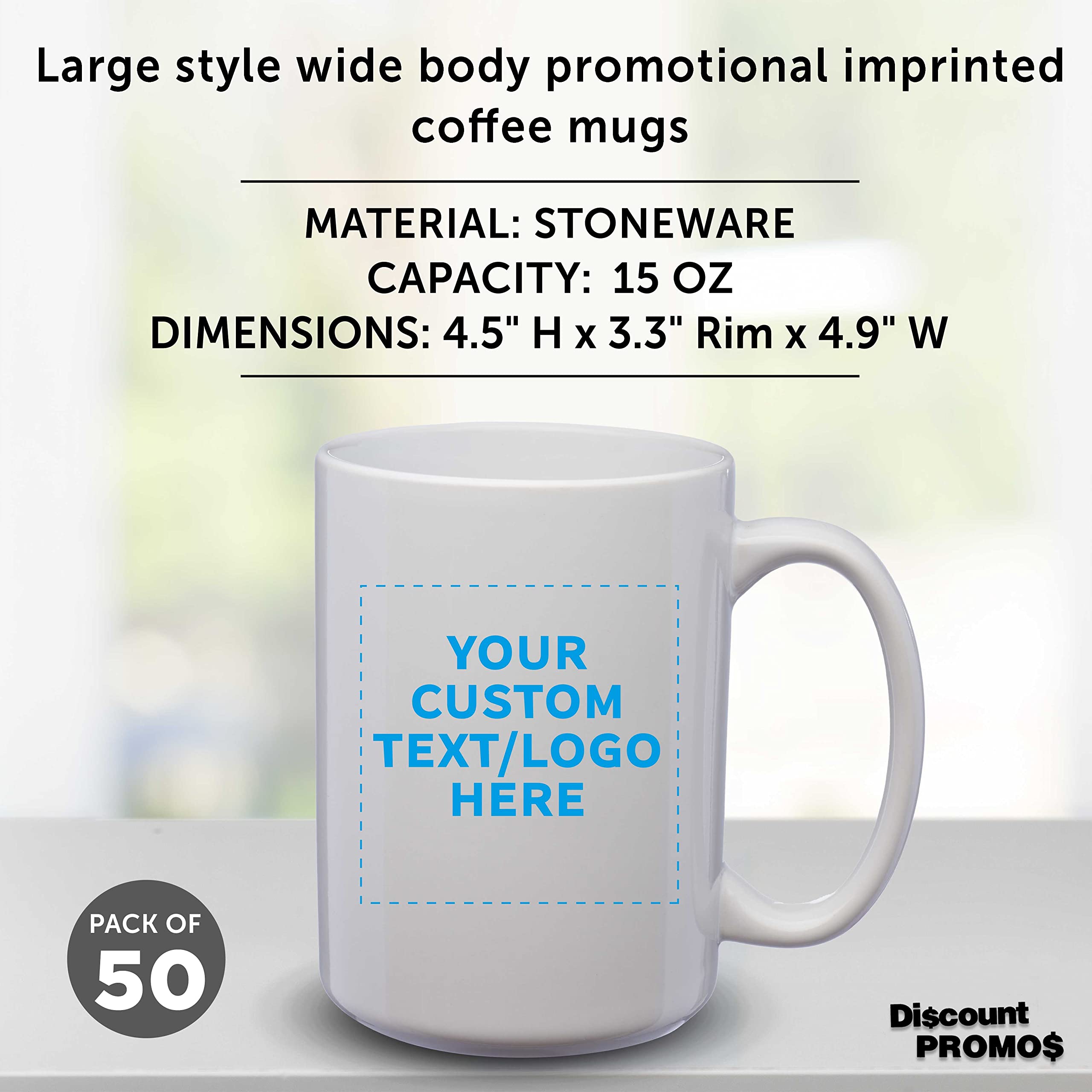 Custom Large 15oz Ceramic Coffee Mugs Bulk Set of 50 - Personalized White Coffee Cups for Office, Restaurant & Events - Great for Tea, Espresso, Hot Chocolate & Beverages - Durable Dishwasher Safe Mugs