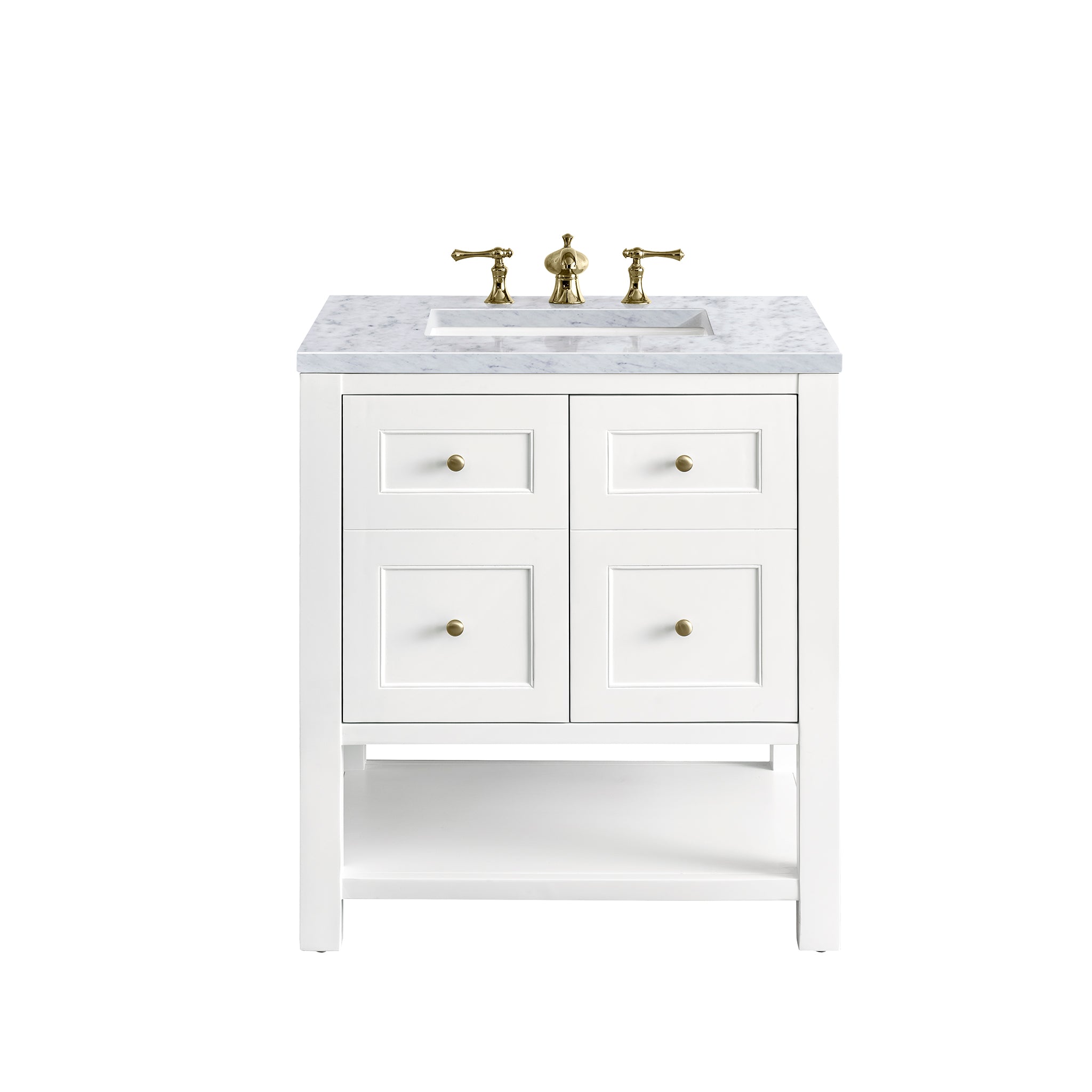 Breckenridge 30 Inch Single Bathroom Vanity with 3CM Carrara Marble Top in Bright White - Perfect for Modern Bathrooms, Master Suites & Powder Rooms