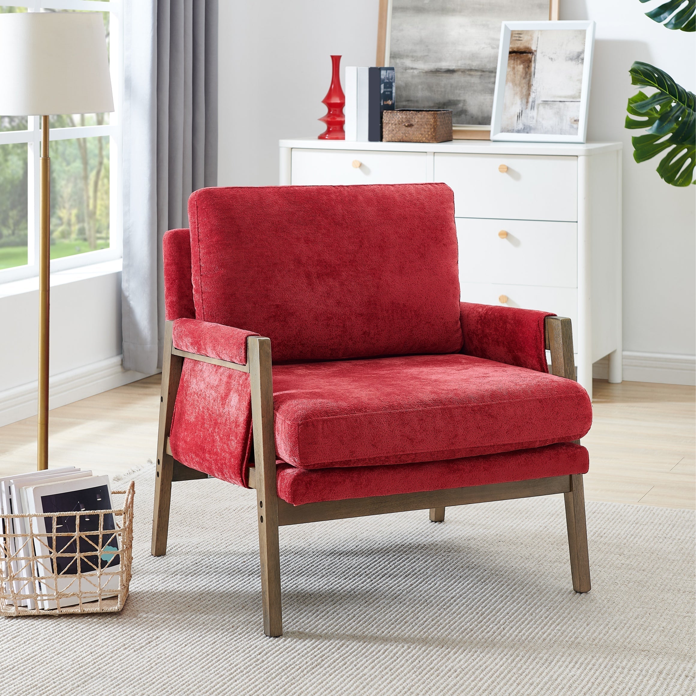 Kelly Mid Century Modern Velvet Accent Armchair - Stylish Roundhill Furniture for Living Room, Bedroom & Office - Comfortable Lounge Chair for Home Decor