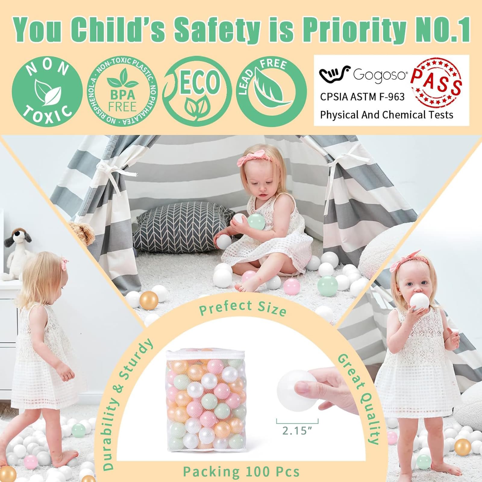 Non-Toxic Crush-Proof Play Balls for Toddlers - 50/100/200 Pack of 2.2-Inch Plastic Shape Balls, BPA-Free & Phthalate-Free - Perfect for Indoor Playpens, Kids' Pools & Sensory Play