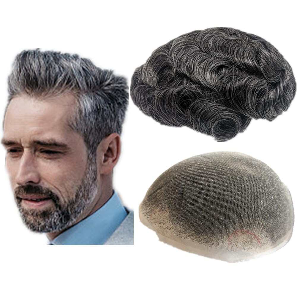 Premium European Human Hair Toupee for Men - HD Soft Fine French Lace 10x8 Straight Hair Replacement System (Color #1B40) | Natural-Looking Hairpiece for Thinning Hair & Baldness | Perfect for Daily Wear, Special Occasions & Professional Settings