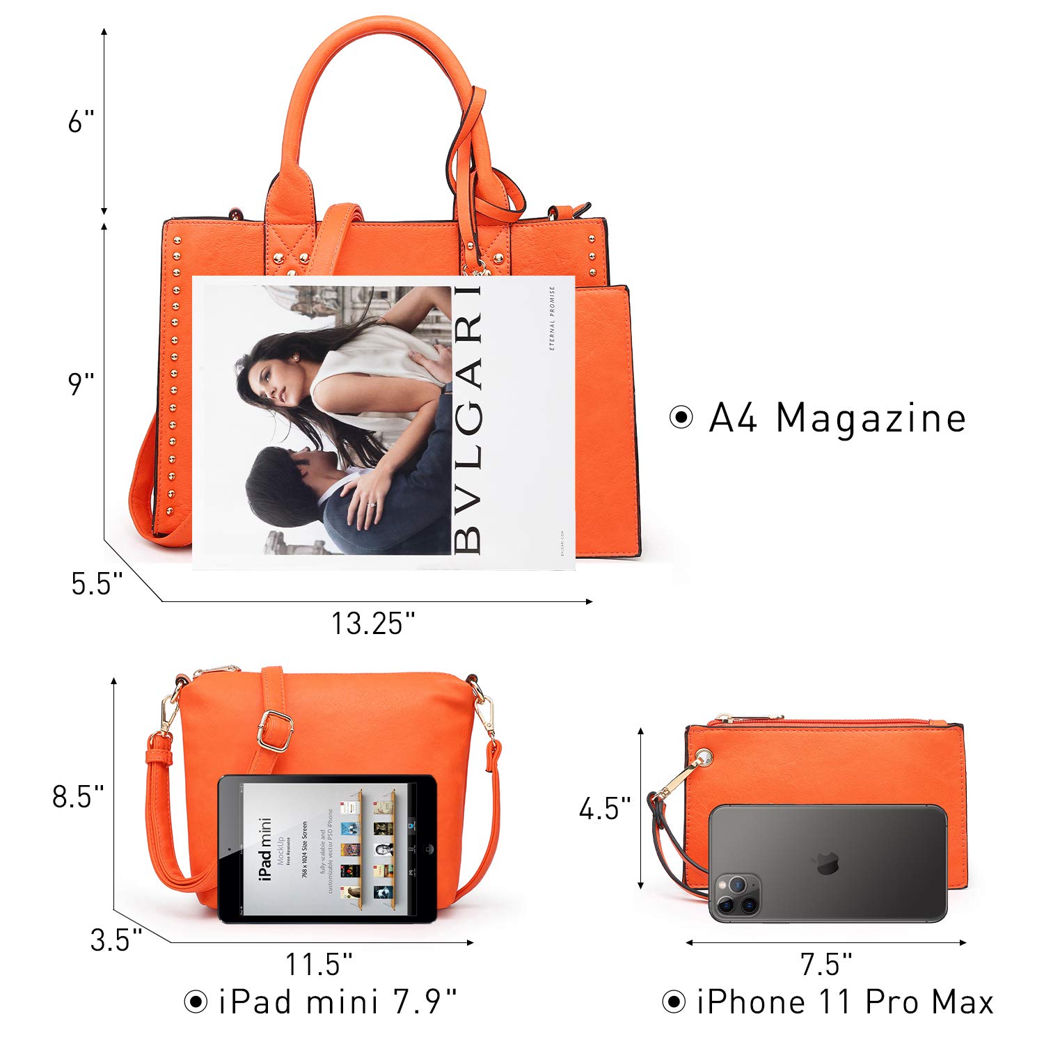 Dasein Women's Leather Tote Bag Set - 3 Piece Handbag Purse with Top Handle, Shoulder Strap & Wallet - Stylish Hobo Satchel for Work, Travel & Everyday Use