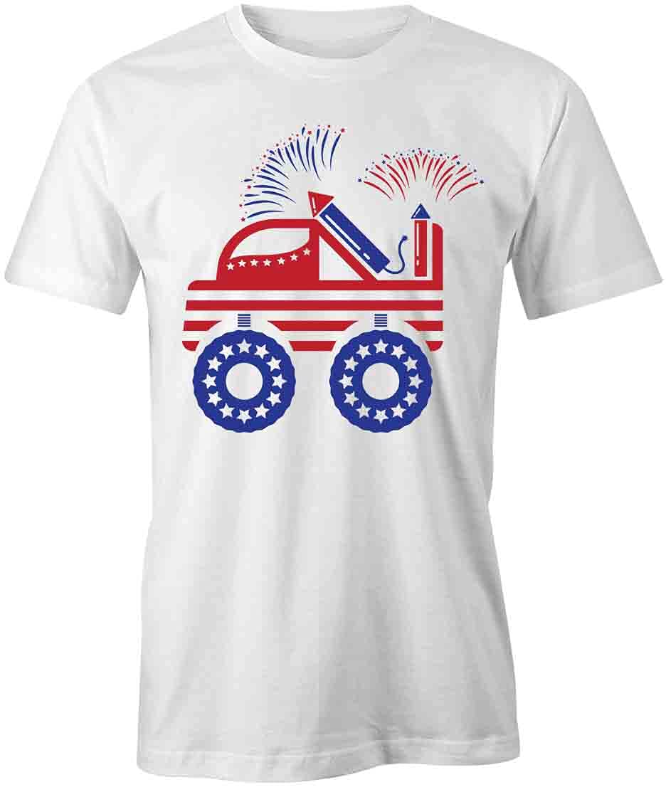Monster Truck Fireworks Graphic T-Shirt for Men & Women | Cool Printed Cotton Tee | Perfect for Car Shows, Fireworks Festivals & Casual Wear