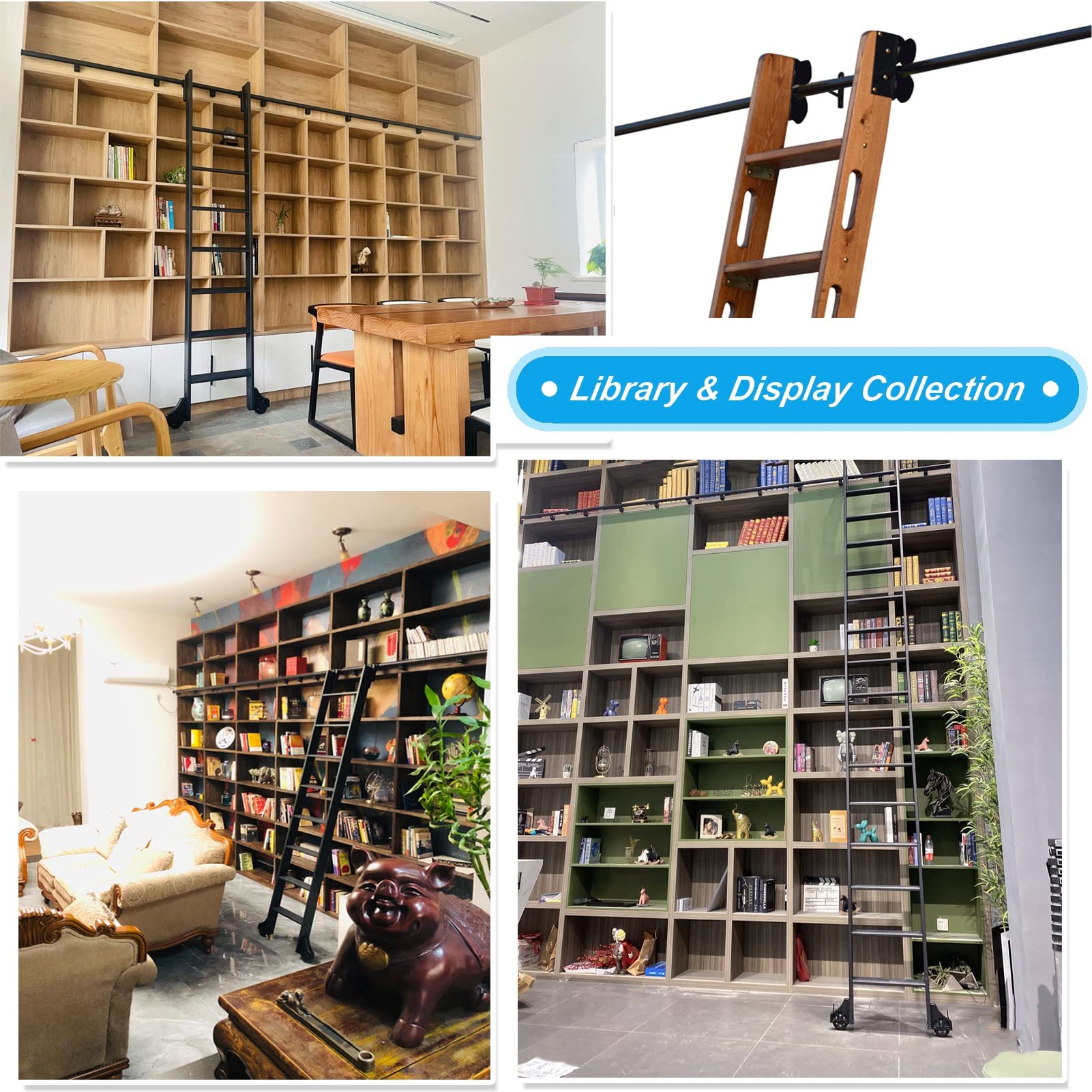 Heavy Duty Sliding Rail Hardware Kit for Rolling Library Ladder | Sliding Ladder Rail Kit | Warehouse Rolling Ladder Hardware Set – Perfect for Home Libraries, Warehouses & Storage Shelves
