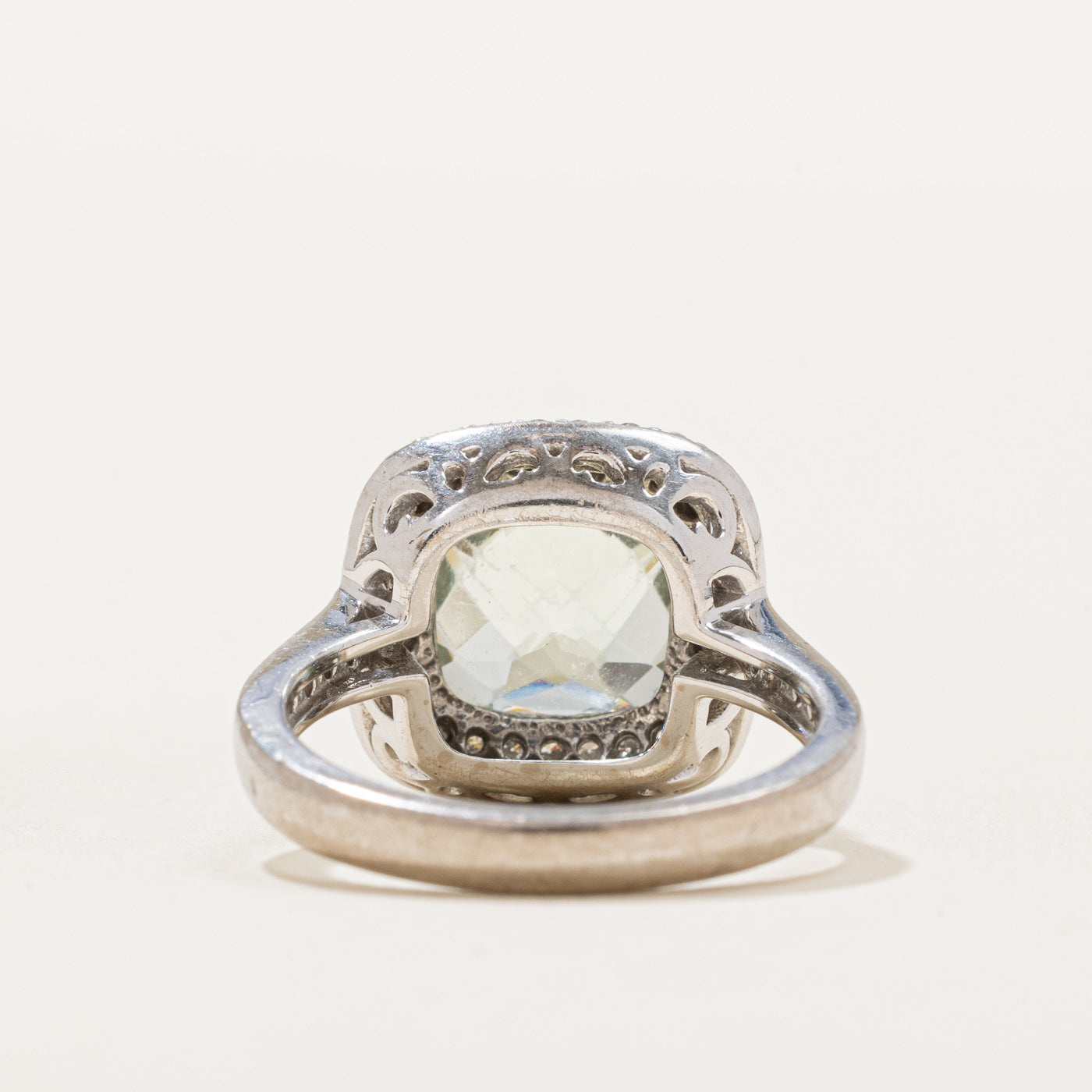 Prasiolite and Diamond Halo Ring - 2.25ct Green Quartz with 0.25ctw Diamond Accents - Size 4.5 - Elegant Engagement, Wedding, or Anniversary Jewelry Gift