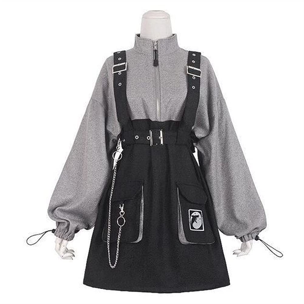 Vintage Punk Mini Dress for Women - High Waist Long Sleeve Gothic Rock Dress (Black, Medium) | Perfect for Concerts, Night Out & Halloween Costume