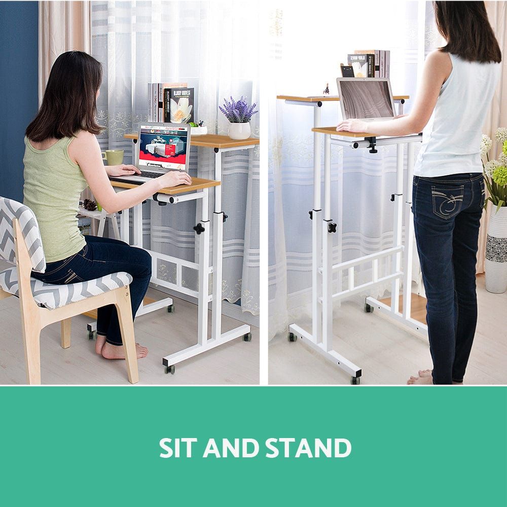 Light Wood Twin Laptop Table Desk - Adjustable Portable Standing Desk for Home Office, Bed, Couch - Perfect for Remote Work & Studying
