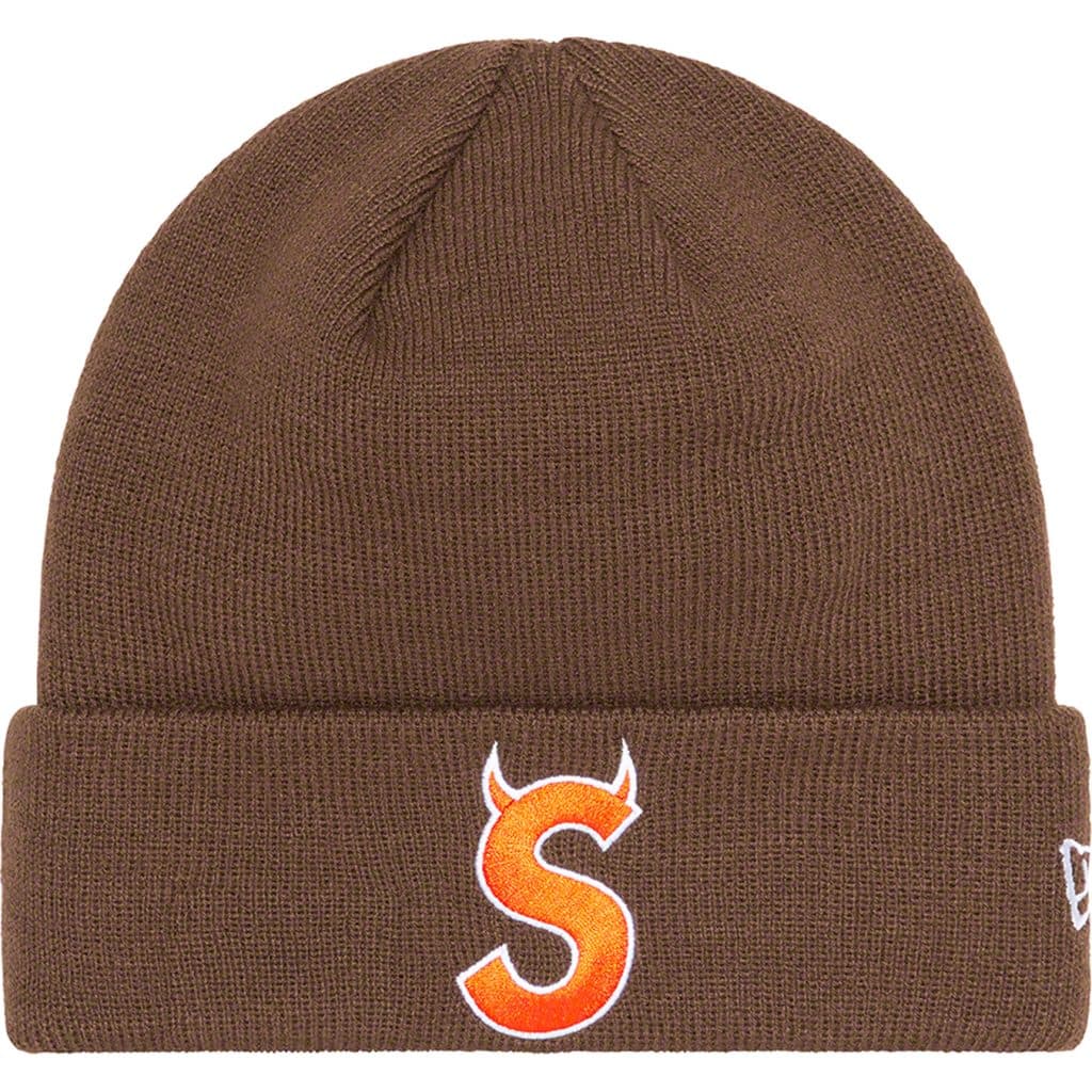 Supreme New Era S Logo Beanie - Brown Winter Hat for Men & Women - Warm Knit Skull Cap for Cold Weather, Streetwear Fashion, Urban Style