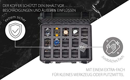Premium Watch Travel Case for 14 Watches - Waterproof & Dustproof Storage with Lock - German-Made Luxury Watch Organizer - Perfect for Travel, Business Trips & Watch Collection Display