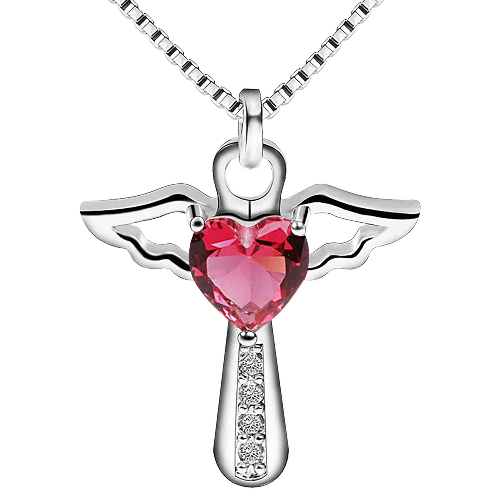 Stylish Silver Plated Guardian Gemstone Necklace for Women - Elegant Clavicle Chain with Angel Pendant, Shiny Finish (One Size) | Perfect for Everyday Wear, Date Nights & Special Occasions