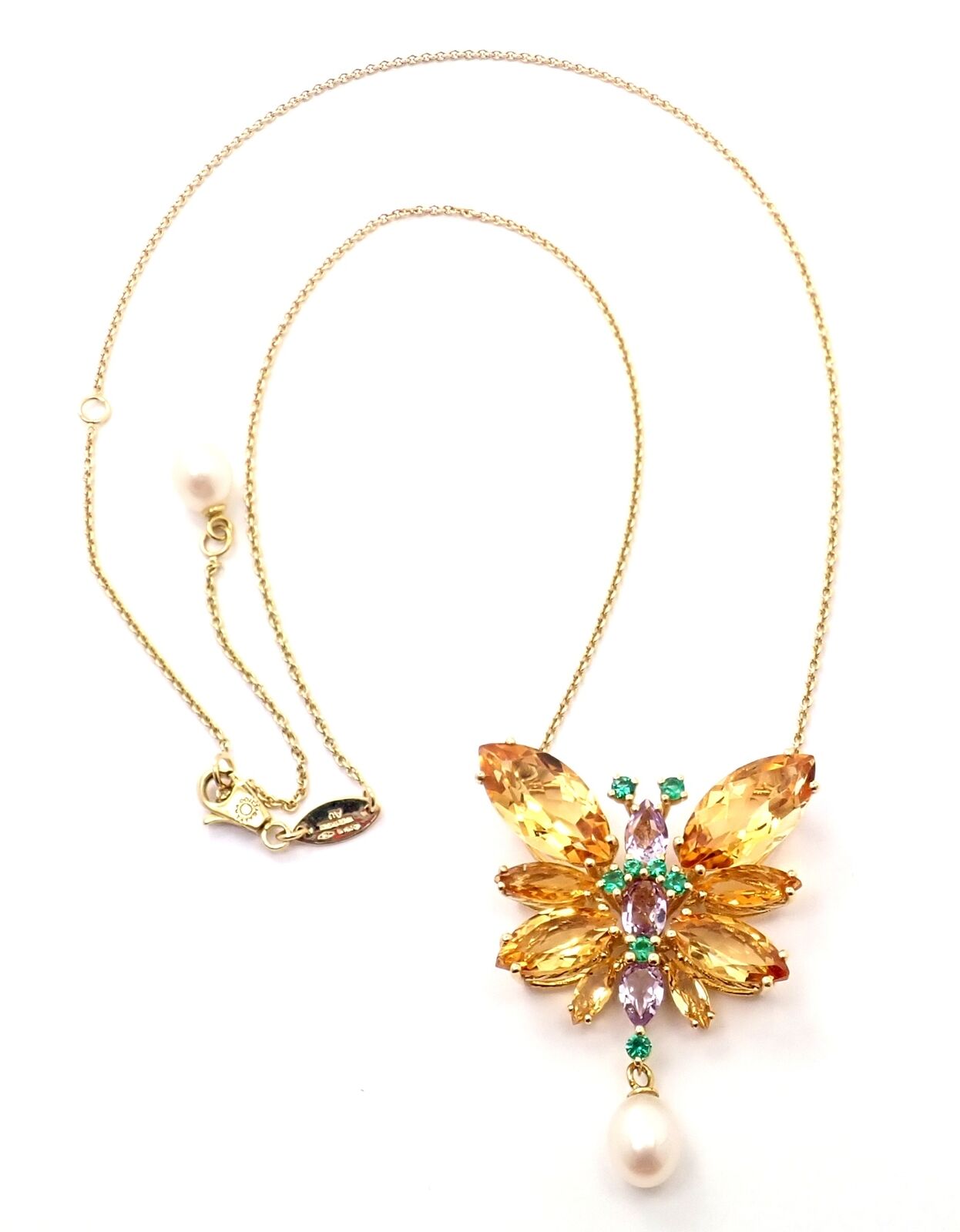 Authentic Dolce & Gabbana 18k Yellow Gold Citrine Butterfly Pendant Necklace - Elegant Spring Jewelry Gift for Women, Perfect for Weddings & Special Occasions