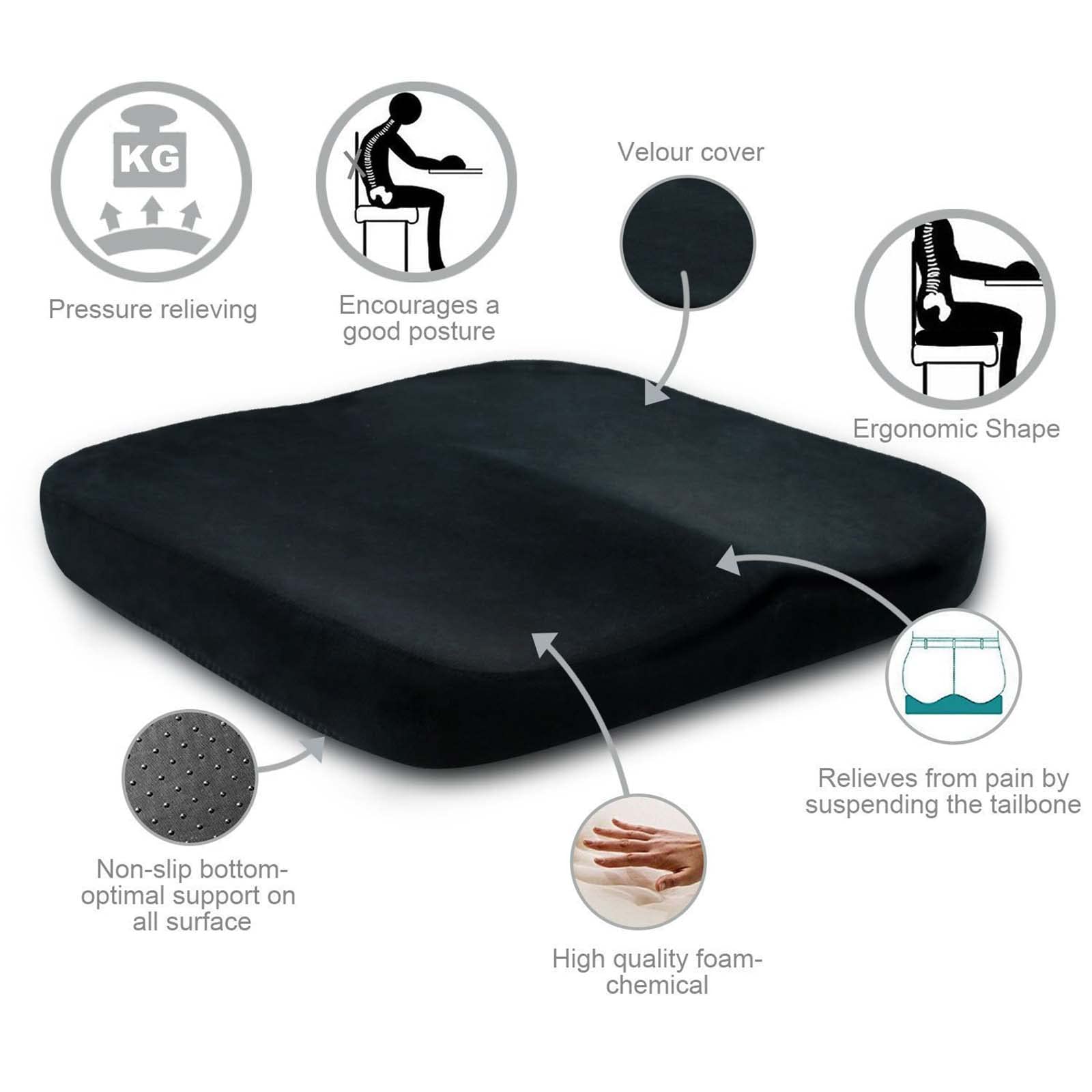 Premium Memory Foam Seat Cushion with Carry Handle - Orthopedic Comfort for Office Chairs, Wheelchairs & Car Seats - Relieves Back Pain & Improves Posture - Ideal for Long Sitting Hours at Work, Home or Travel