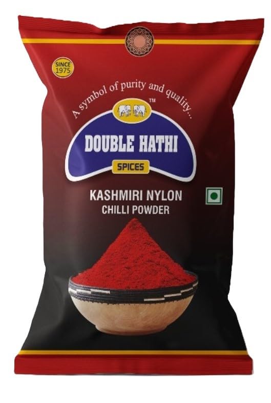 Premium Double Hathi Kashmiri Nylon Chilli Powder | 100% Natural Lal Mirchi Powder | Mild Hot Red Pepper Powder | No Preservatives or Artificial Colors | 500g Pouch | Perfect for Indian Cooking, Curry, BBQ & Spice Blends