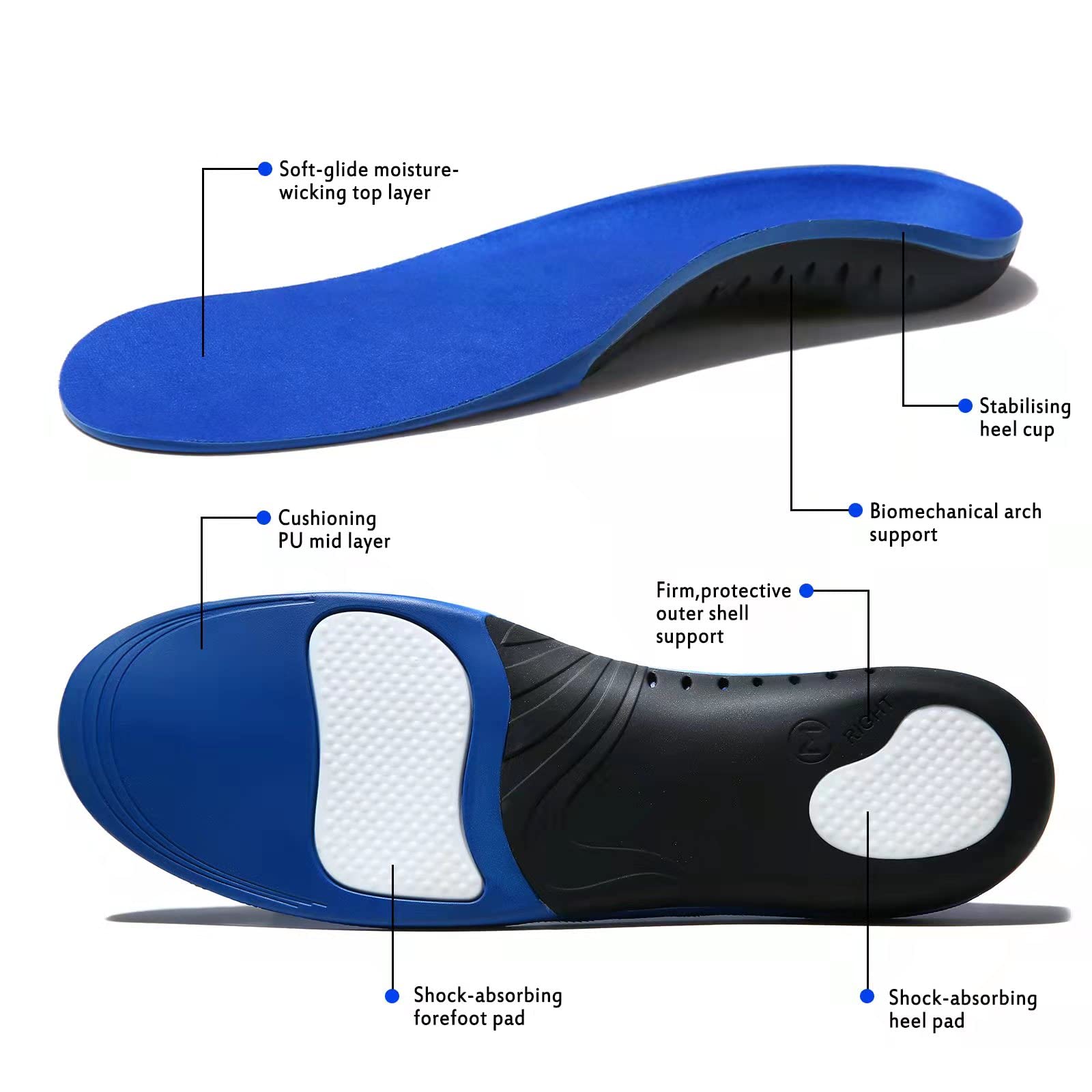 **Plantar Fasciitis Insoles for Men & Women – High Arch Support Orthotic Shoe Inserts – Gel Running Insoles for Flat Feet, Arch Pain, Pronation & Metatarsalgia Relief – Heavy Duty Support for Walking, Running & Work**