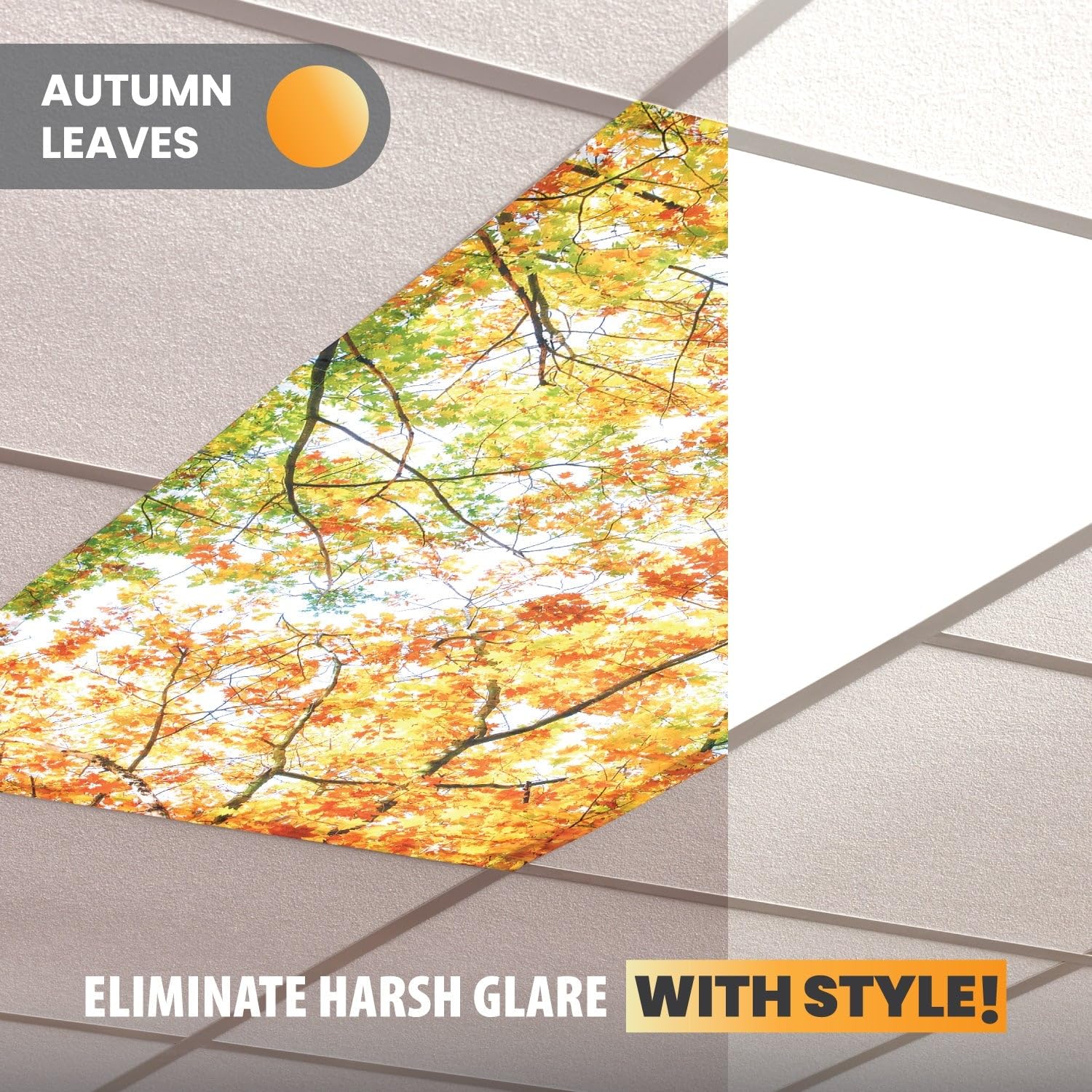 ShadeOn 2x4 ft Magnetic Fluorescent Light Covers (4-Pack) - Decorative Ceiling Light Panels for Classrooms & Offices - Autumn Leaves Design - Reduce Glare & Improve Lighting - Perfect for Schools, Offices, and Home Workspaces