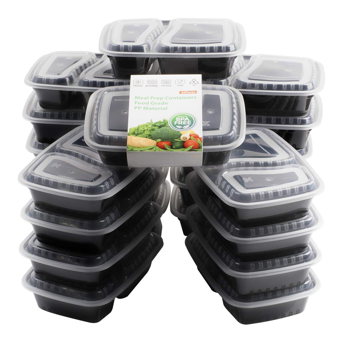 20 Pack Bento Box - 32oz 2 Compartment Meal Prep Containers with Lids | BPA Free Plastic Food Storage | Microwave, Freezer & Dishwasher Safe | Perfect for Office Lunch, Meal Prepping & Healthy Eating