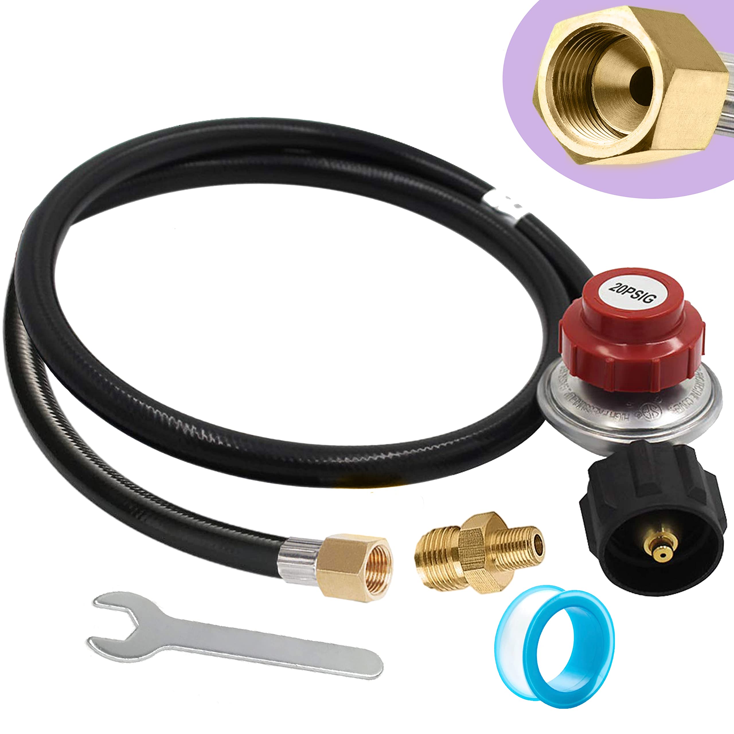 0-20 PSI Adjustable High Pressure Propane Regulator with 5FT Hose & Orifice Kit - Compatible with Turkey Fryers, Propane Burners, Fire Pits, Gas Grills, Fish Cookers - Includes 1/8