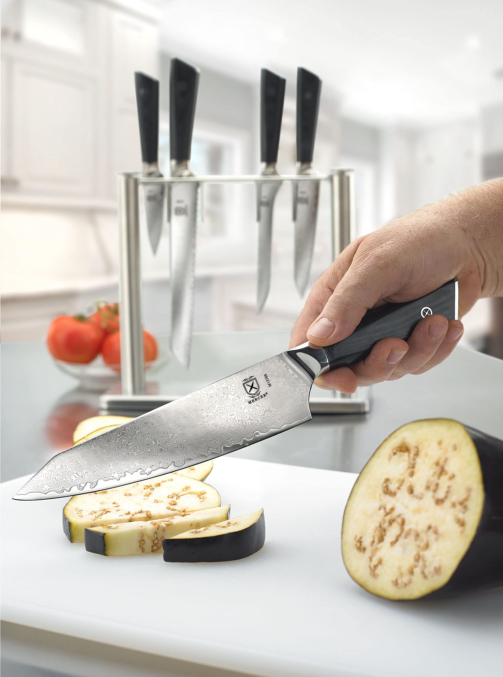 Premium Mercer Culinary 6-Piece Super Steel Knife Set with Glass Block Stand & Ergonomic G10 Handles - Professional Chef Knives for Kitchen, Cooking, Slicing & Food Prep