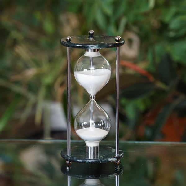 60 Minute Green Marble Hourglass with Brass/Chrome Stand - Elegant Desk Decor for Office, Home & Meditation Timer