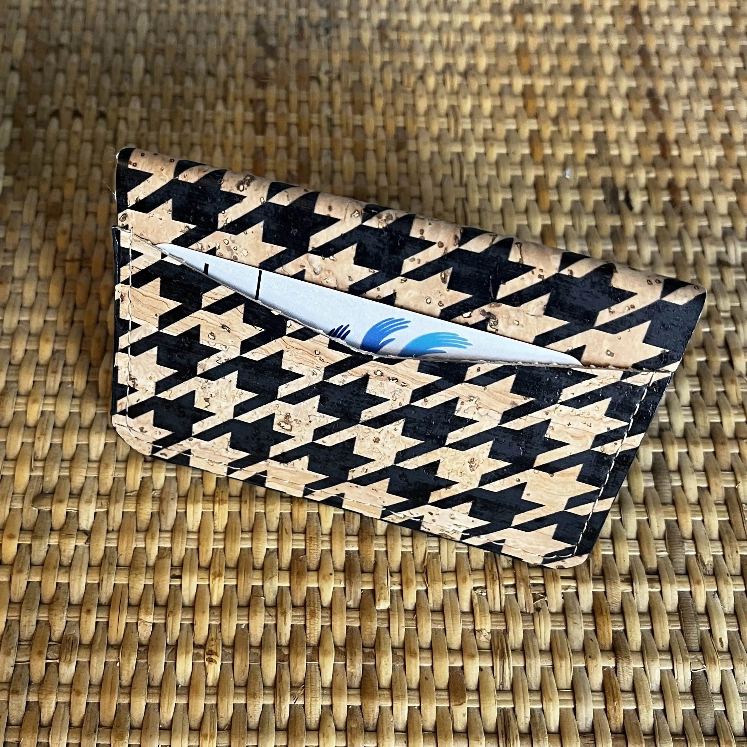 Slim Cork Card Holder Wallet - Houndstooth Pattern RFID Blocking Minimalist Wallet for Men & Women | Perfect for Travel, Business & Everyday Use
