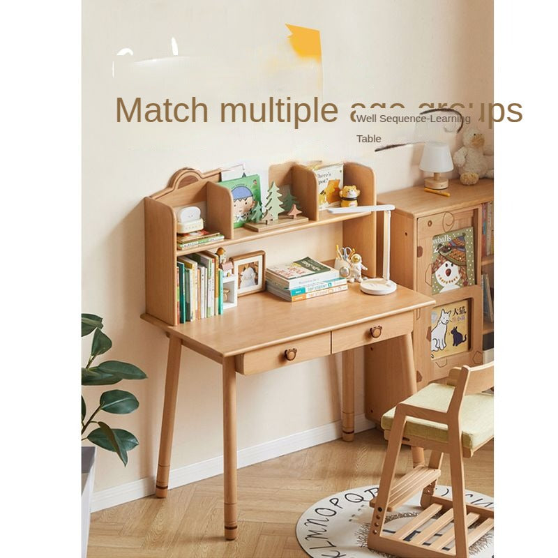 Solid Wood Kids Study Desk - Beech & Oak Wooden Children's Writing Table for Homework & Drawing | Perfect for Bedroom, Homeschool & Classroom Use