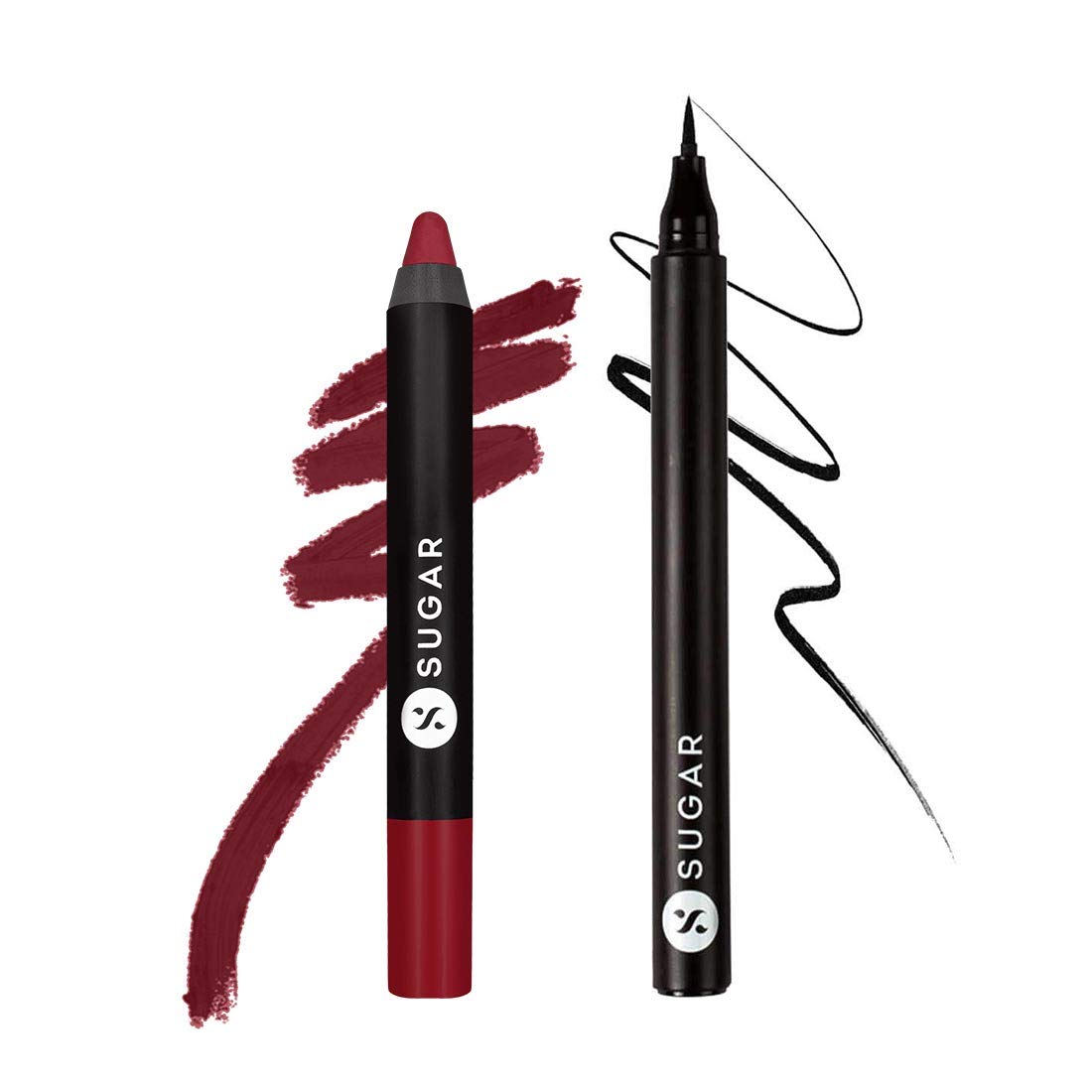 SUGAR Wingman Waterproof Microliner Eyeliner - 01 I'll Be Black + SUGAR Matte As Hell Crayon Lipstick - 12 Baby Houseman | Long-Lasting Makeup Combo for Party, Date Night & Special Occasions