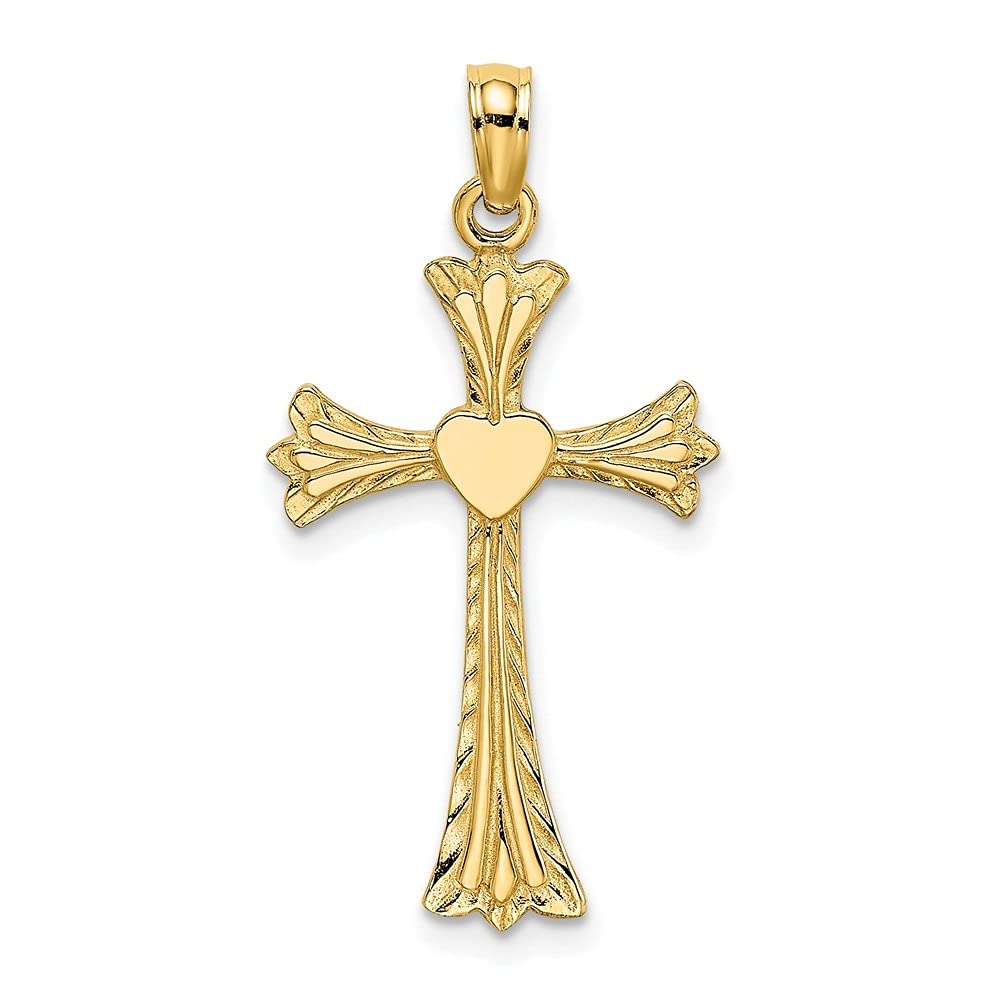 14K Yellow Gold Engraved Cross Heart Charm Pendant for Women - Elegant Fine Jewelry Gift for Birthday, Anniversary & Valentine's Day - Perfect for Layering Necklaces & Everyday Wear