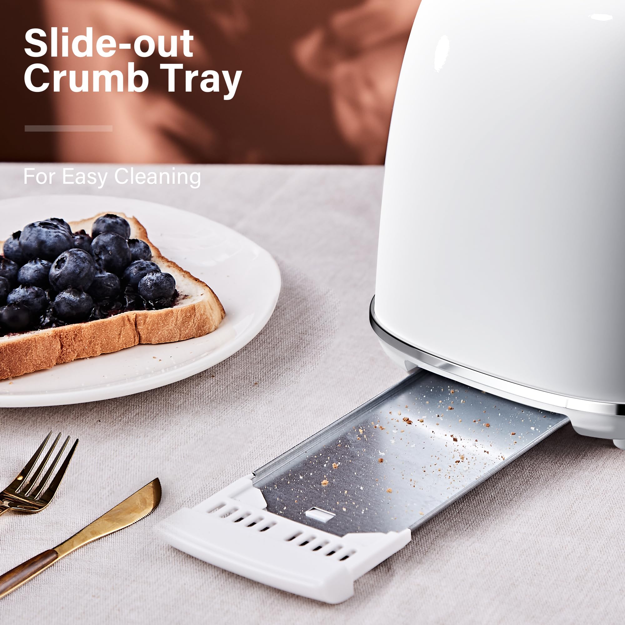 2 Slice Retro Toaster - Stainless Steel with Bagel, Cancel & Defrost Functions | 6 Shade Settings, Extra Wide Slots & Removable Crumb Tray | Perfect for Breakfast, Office or Dorm Room - White