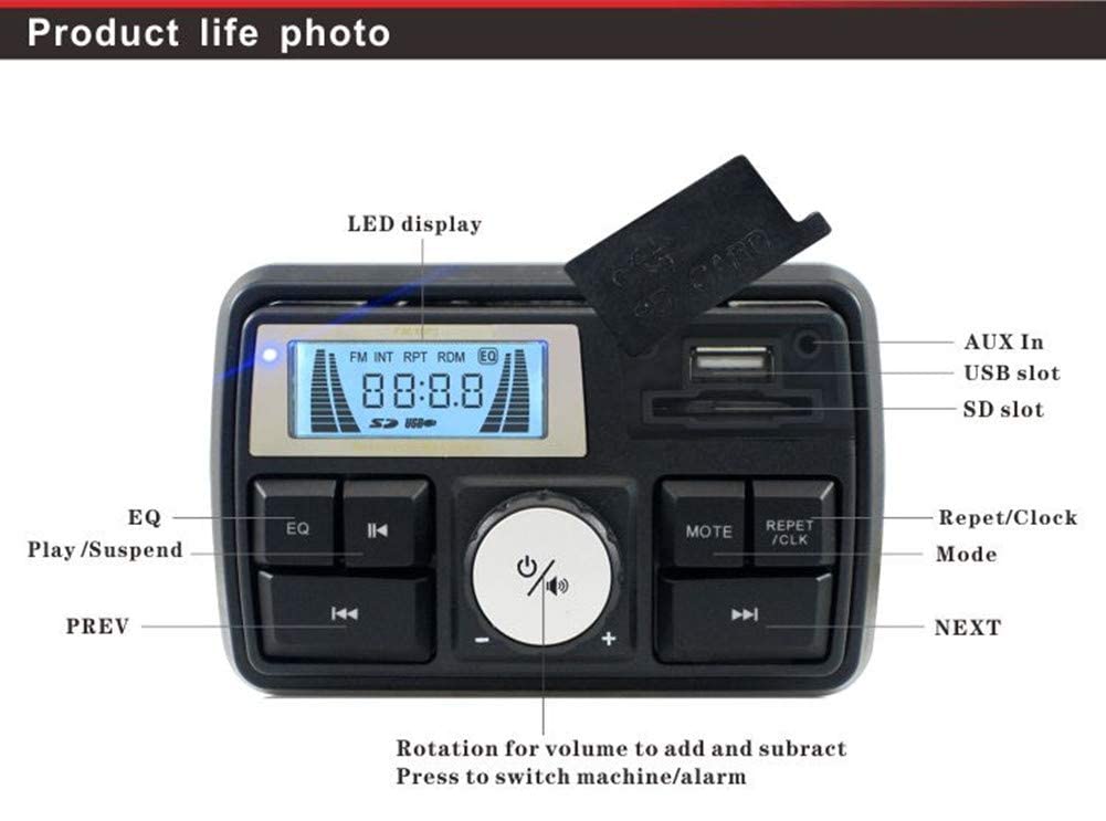 12V Waterproof Bluetooth Speaker with FM Radio - 3 inch Motorcycle ATV UTV Golf Cart Stereo System, Anti-Theft Design, USB/TF Card Support (Blue) - Perfect for Outdoor Adventures, Road Trips & Off-Road Vehicles