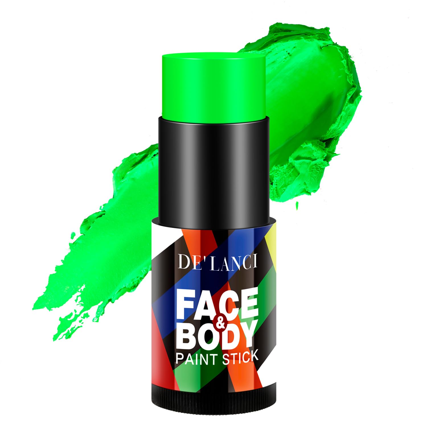 DE'LANCI Neon Green Body Paint Stick - Waterproof, Long-Lasting, Vibrant Color for Face & Body Art, Halloween, Cosplay & Festival Makeup