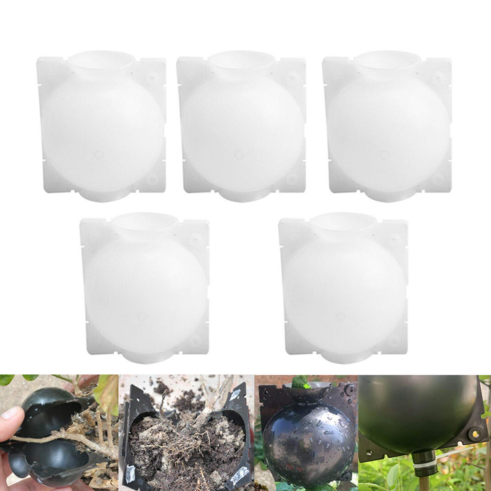 REFAHB Grafting Plant Rooting Device - Botany Root Controller & Air Layering Propagation Pot - High Pressure Propagation Ball for Garden Growing (5-Pack, White) - Perfect for Plant Cloning, Orchid Propagation & Fruit Tree Grafting