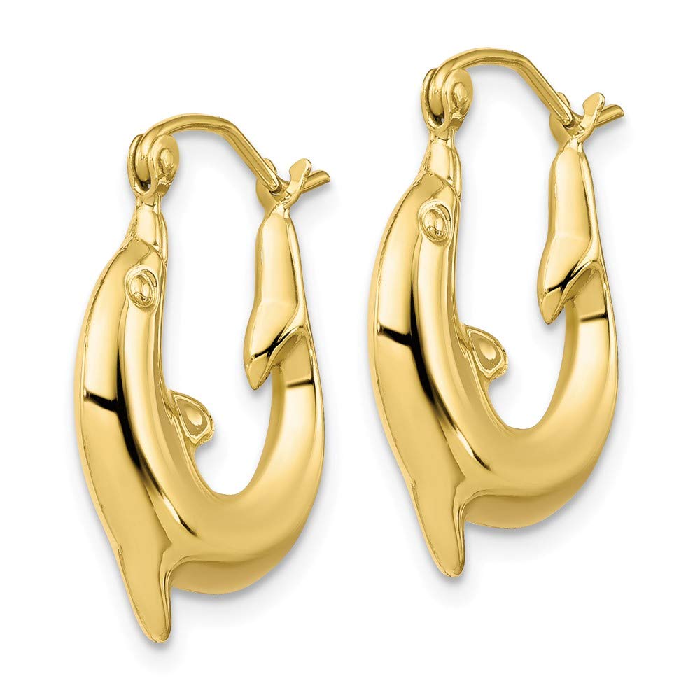 10K Yellow Gold Dolphin Hoop Earrings for Women - 21mm x 17mm Dainty Marine Jewelry - Perfect for Beach Vacations, Summer Outfits & Ocean Lover Gifts