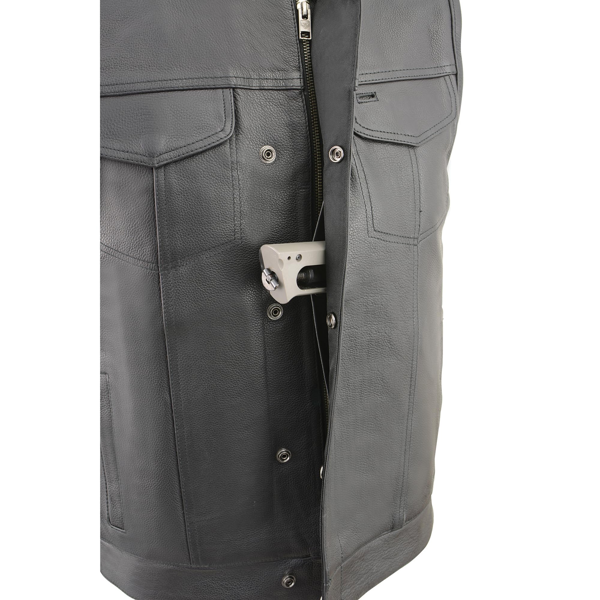 Milwaukee Leather MLM3511 Men's Snap & Zip Front Collarless Leather Vest | Club Style Fashion for Casual & Motorcycle Riding