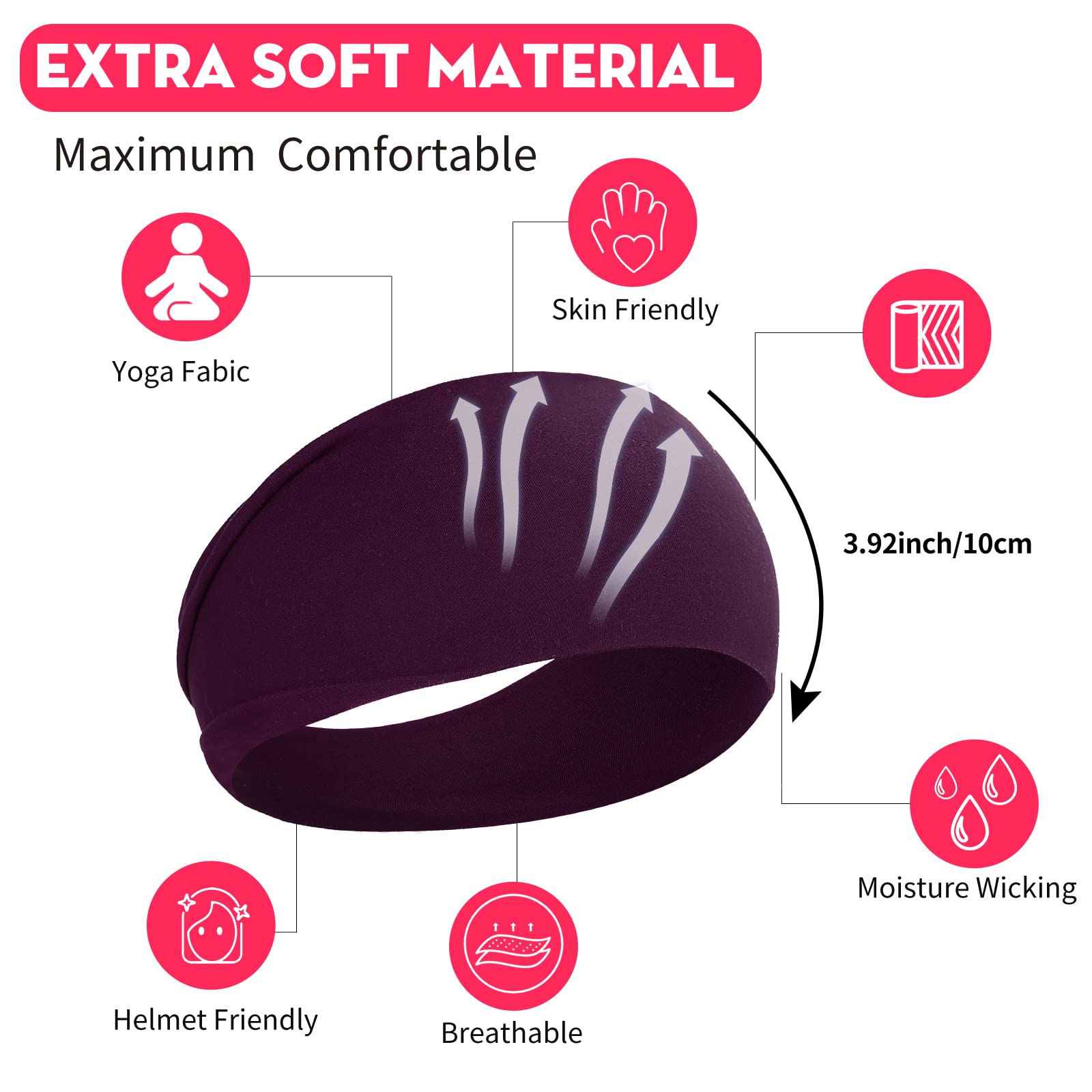 RITOPER Non-Slip Workout Headbands for Women - Super Soft Wide Yoga Running Exercise Headbands, Elastic Sweatband Hair Bands for Active Women - Perfect for Gym, Yoga, Running & Outdoor Sports