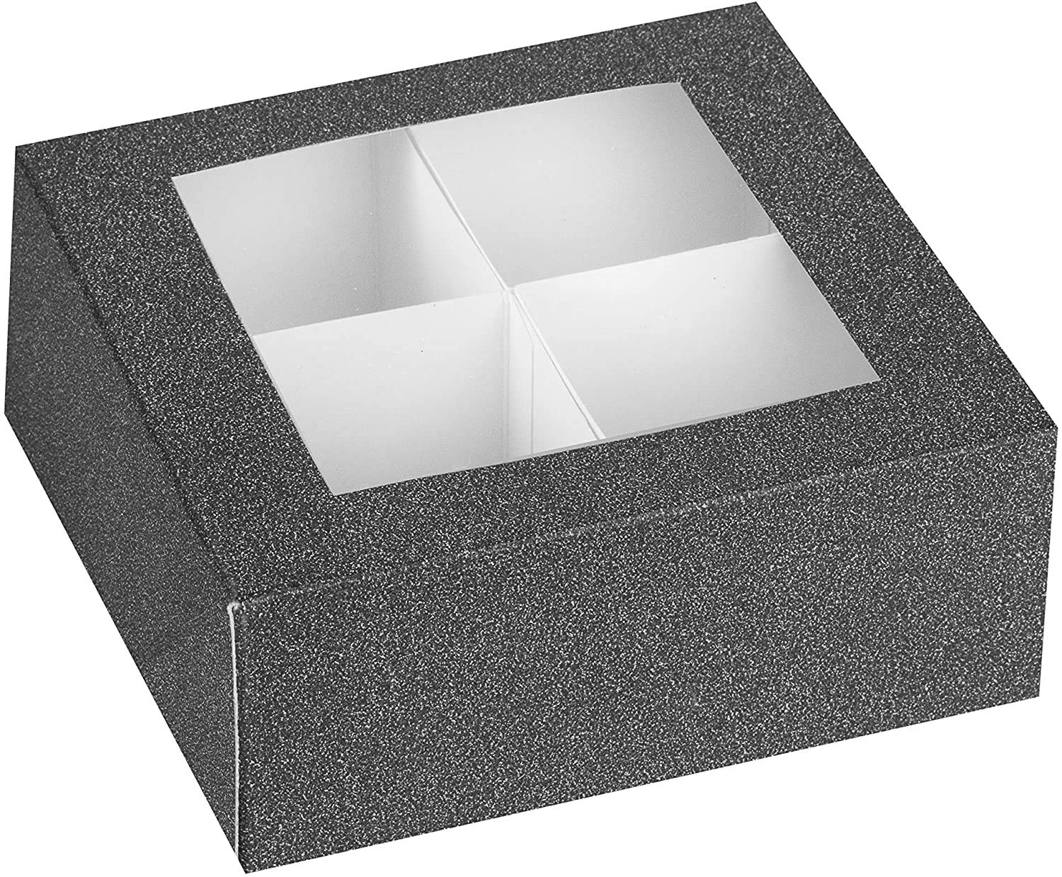Hammont 4-Section Black Window Bakery Box – Perfect for Sharing Snacks, Cookies & Treats | Bulk Case of 72 (6”x6”x2.5”) | Ideal for Parties, Gifts & Retail Packaging