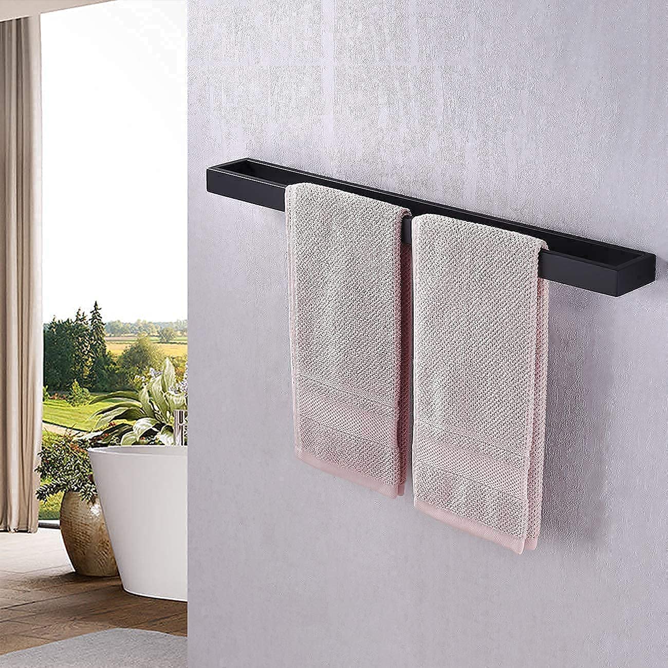 24-Inch Matte Black Stainless Steel Towel Bar & Ring Set - A23000S60-BK+A23080-BK - Modern Bathroom Towel Holder for Hand & Bath Towels - Perfect for Home, Hotel & Spa Decor