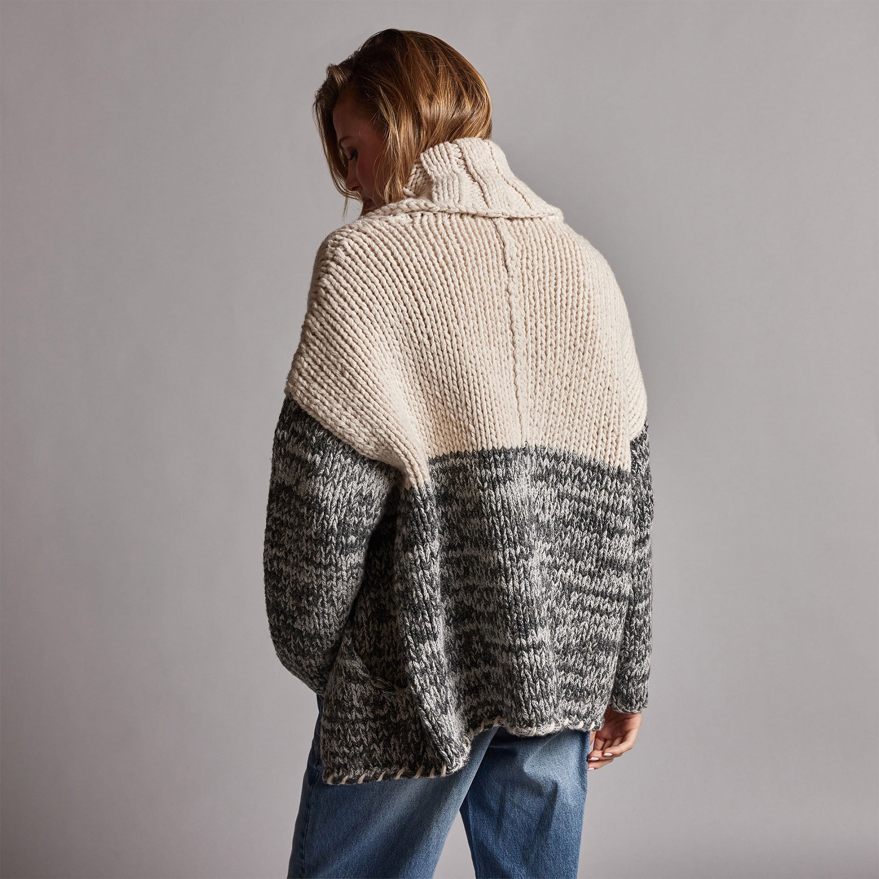 Chunky Knit Cardigan for Women - Soft Ivory & Grey Marl Oversized Sweater | Cozy Winter Wear, Casual Outfits, Layering Essential