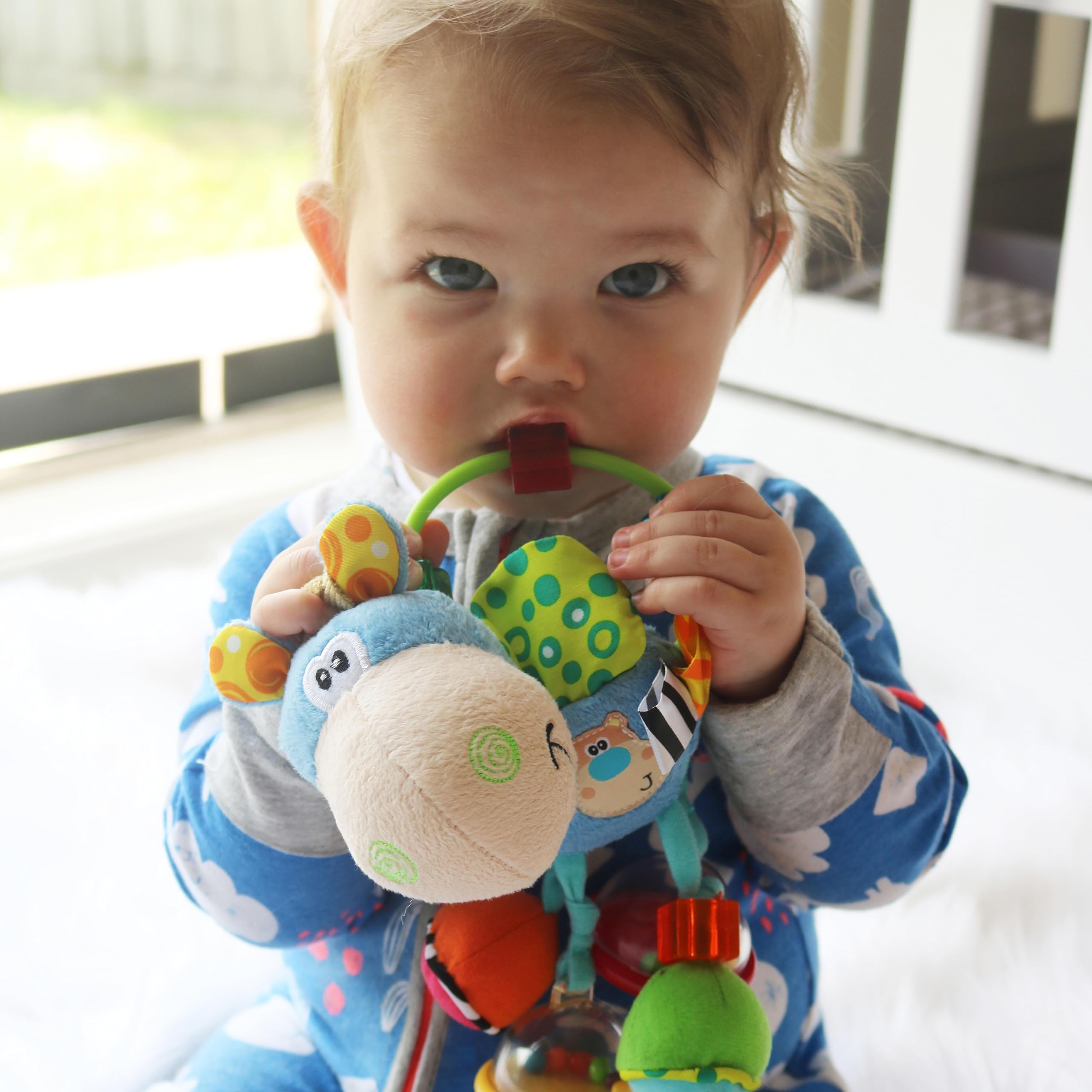 Playgro Soft Baby Developmental Toys for 3-12 Months - Non-Toxic Plush Rattle & Teething Toy for Newborns & Infants - Sensory Activity Gift (Blue Clip Clop) - Perfect for Tummy Time, Stroller & Crib Play