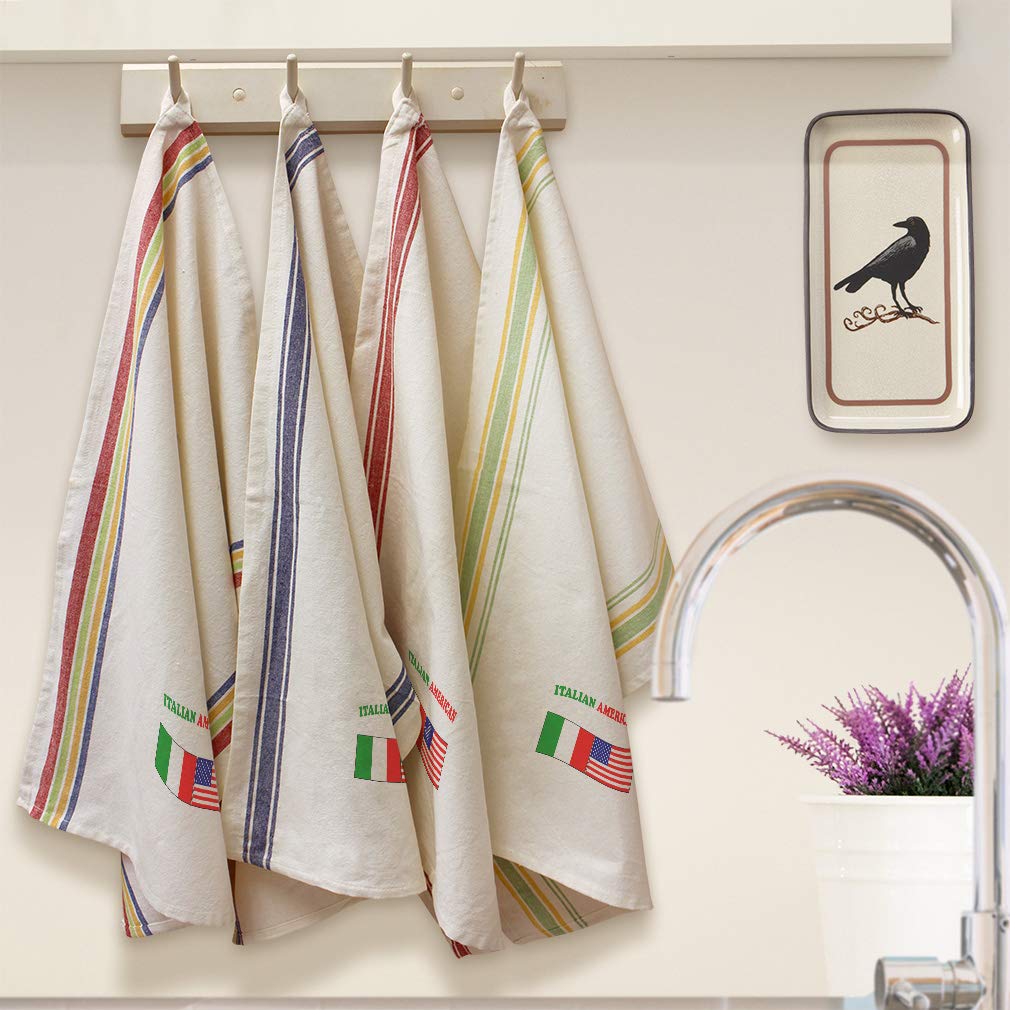 Custom Italian & American Flag Kitchen Towels - Multi Stripe Dish Towels for Cleaning & Decor - Personalized Text - Perfect for Home, Kitchen & Gifting